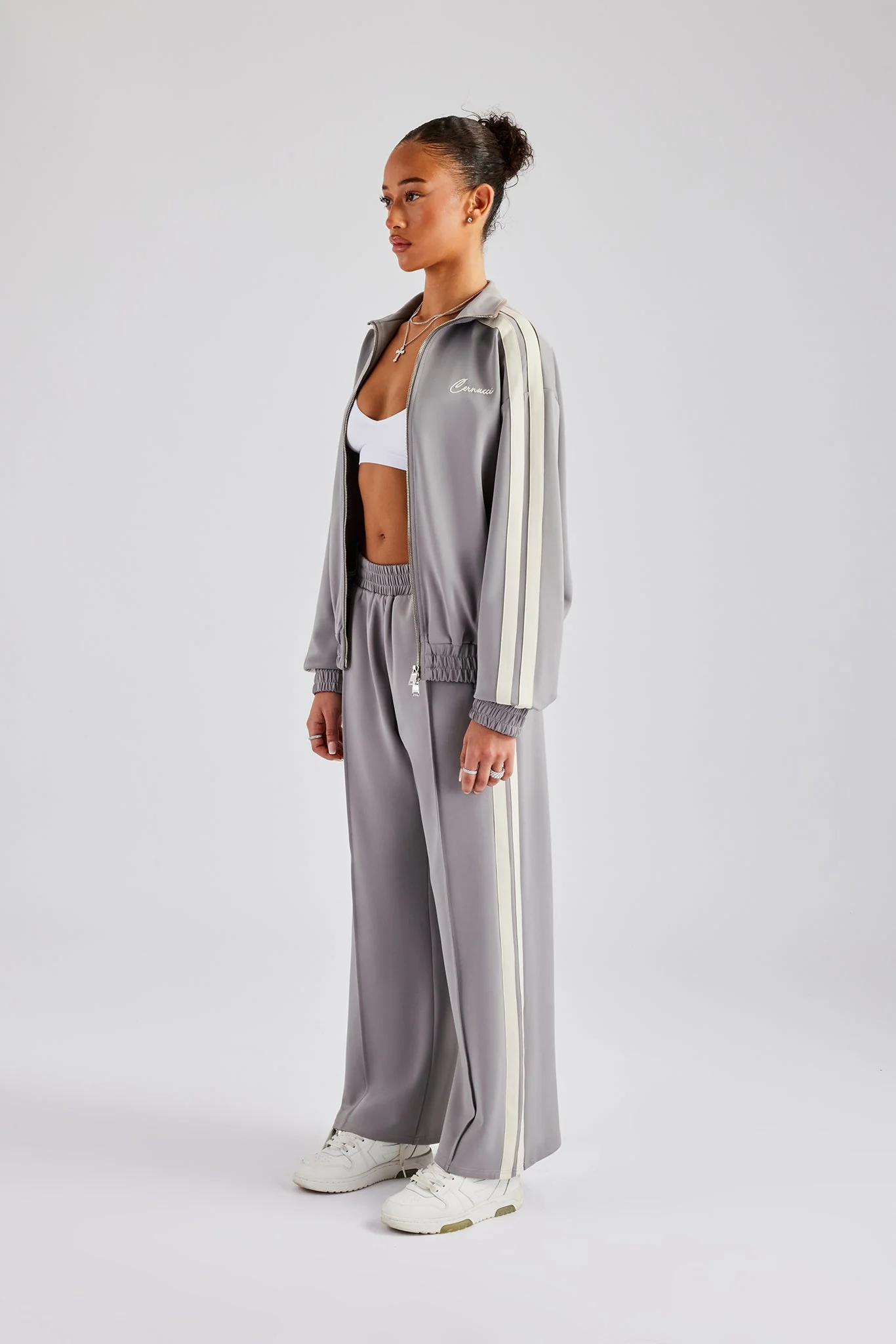 Taping Wide Leg Track Pant - Grey - Image 7