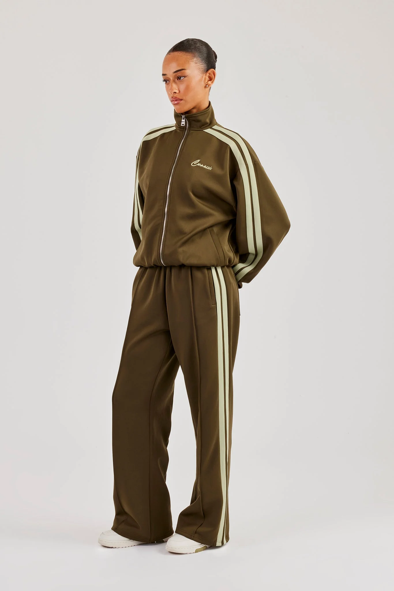 Taping Wide Leg Track Pant - Khaki - Image 2