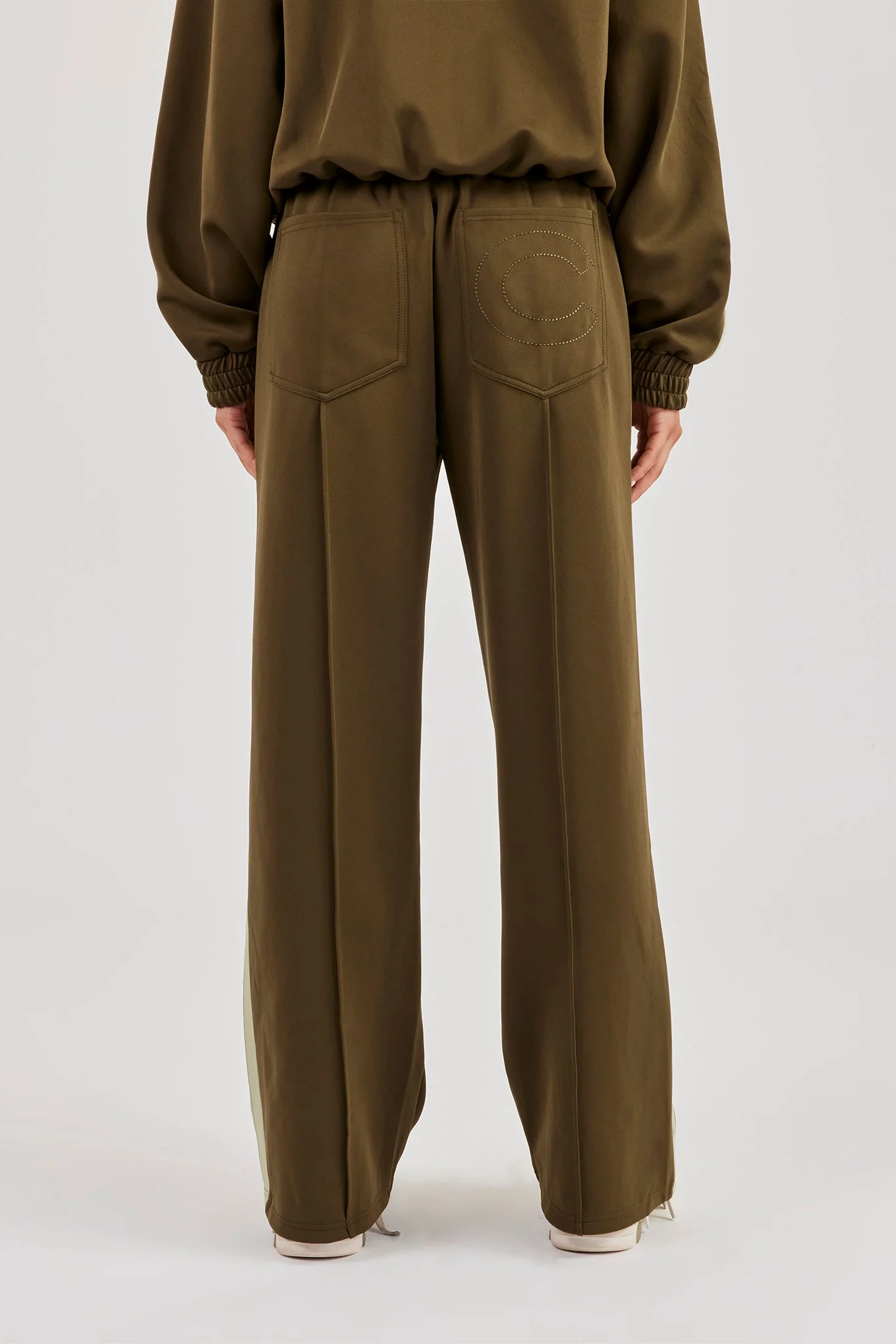 Taping Wide Leg Track Pant - Khaki - Image 4