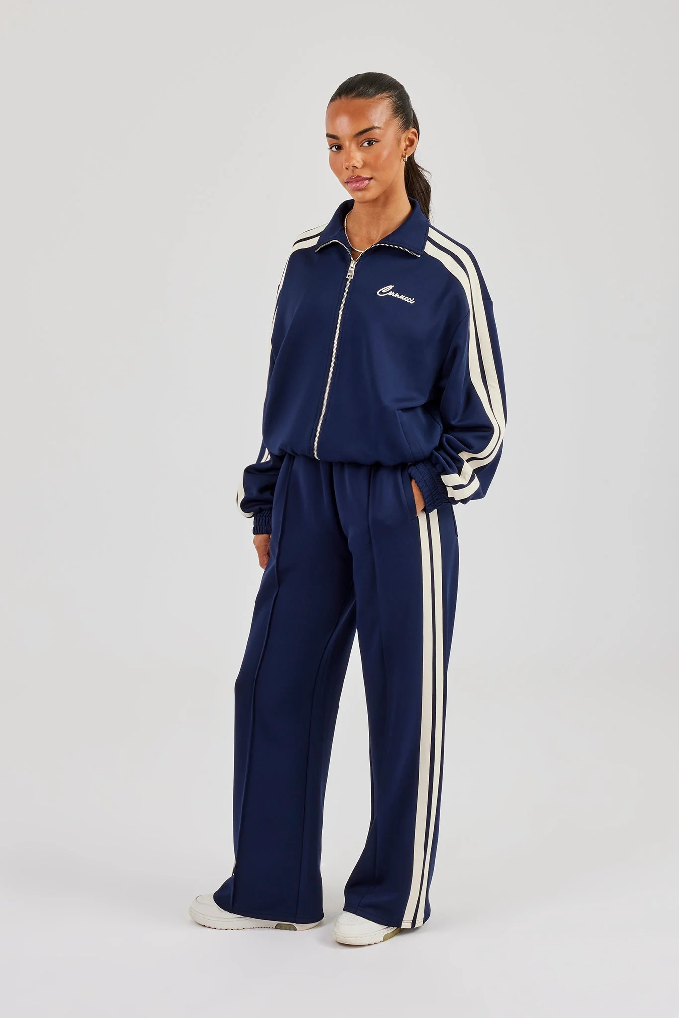 Taping Wide Leg Track Pant - Navy Blue - Image 3