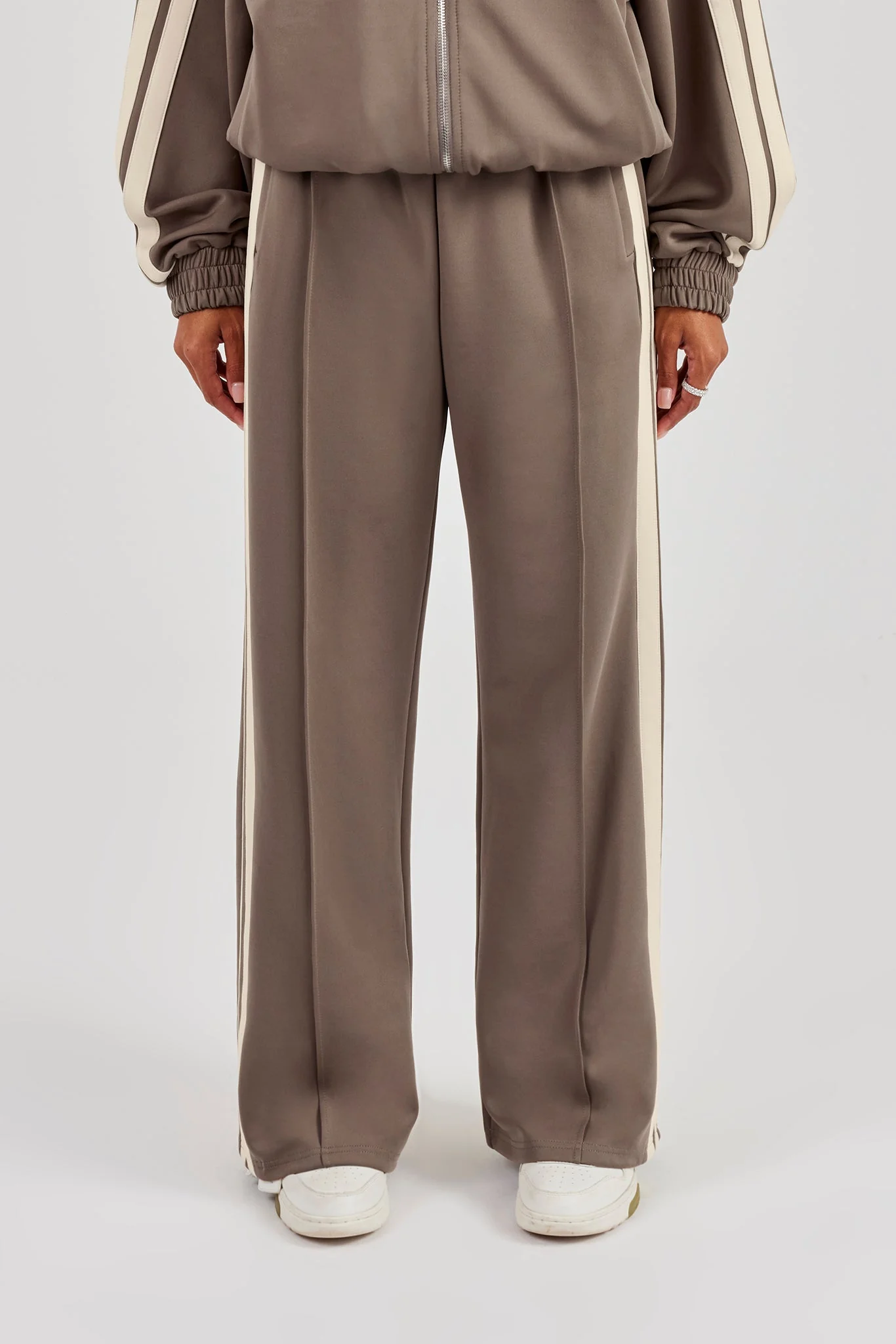 Taping Wide Leg Track Pant - Taupe - Image 3
