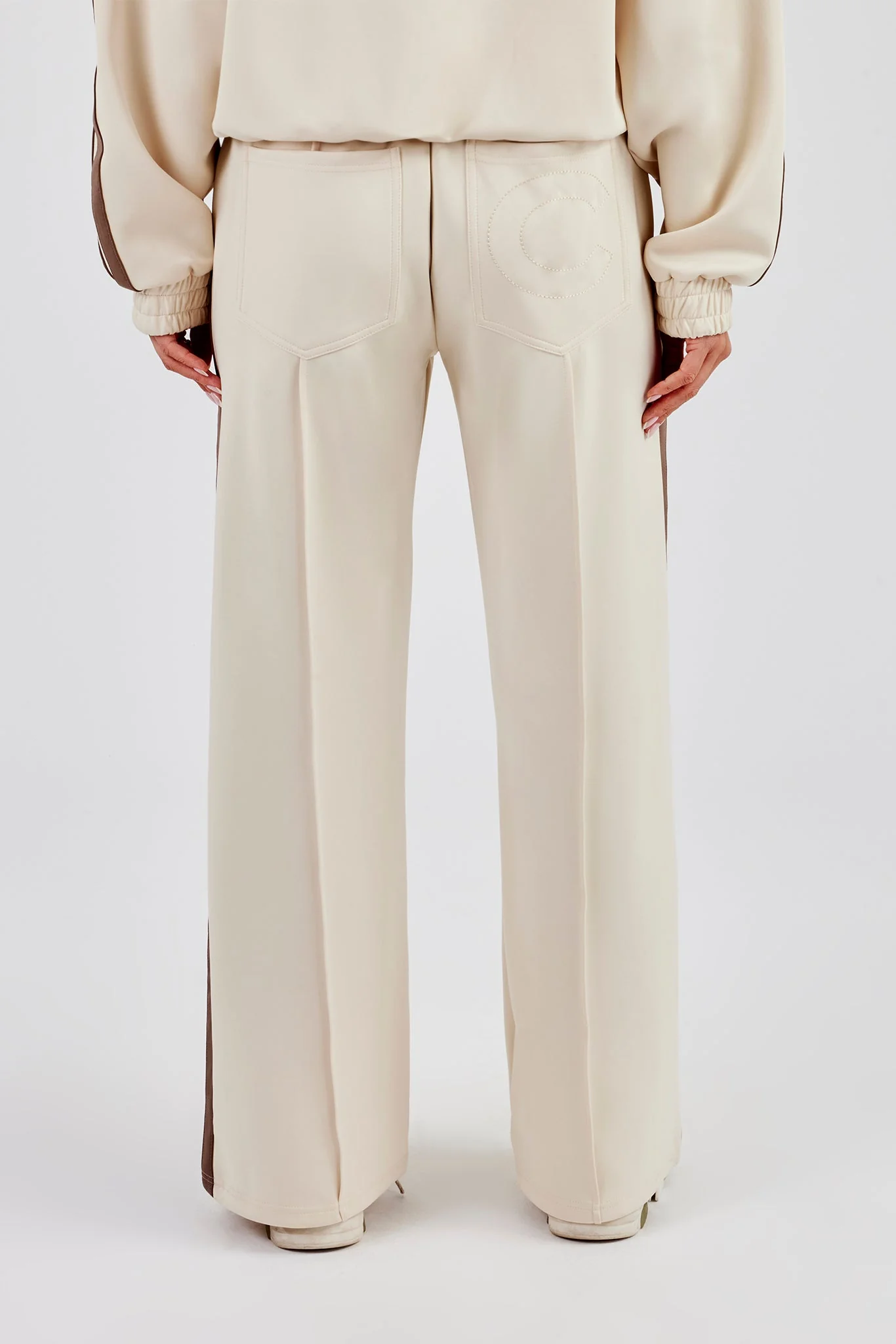 Taupe Taping Wide Leg Track Pant - Off White - Image 3