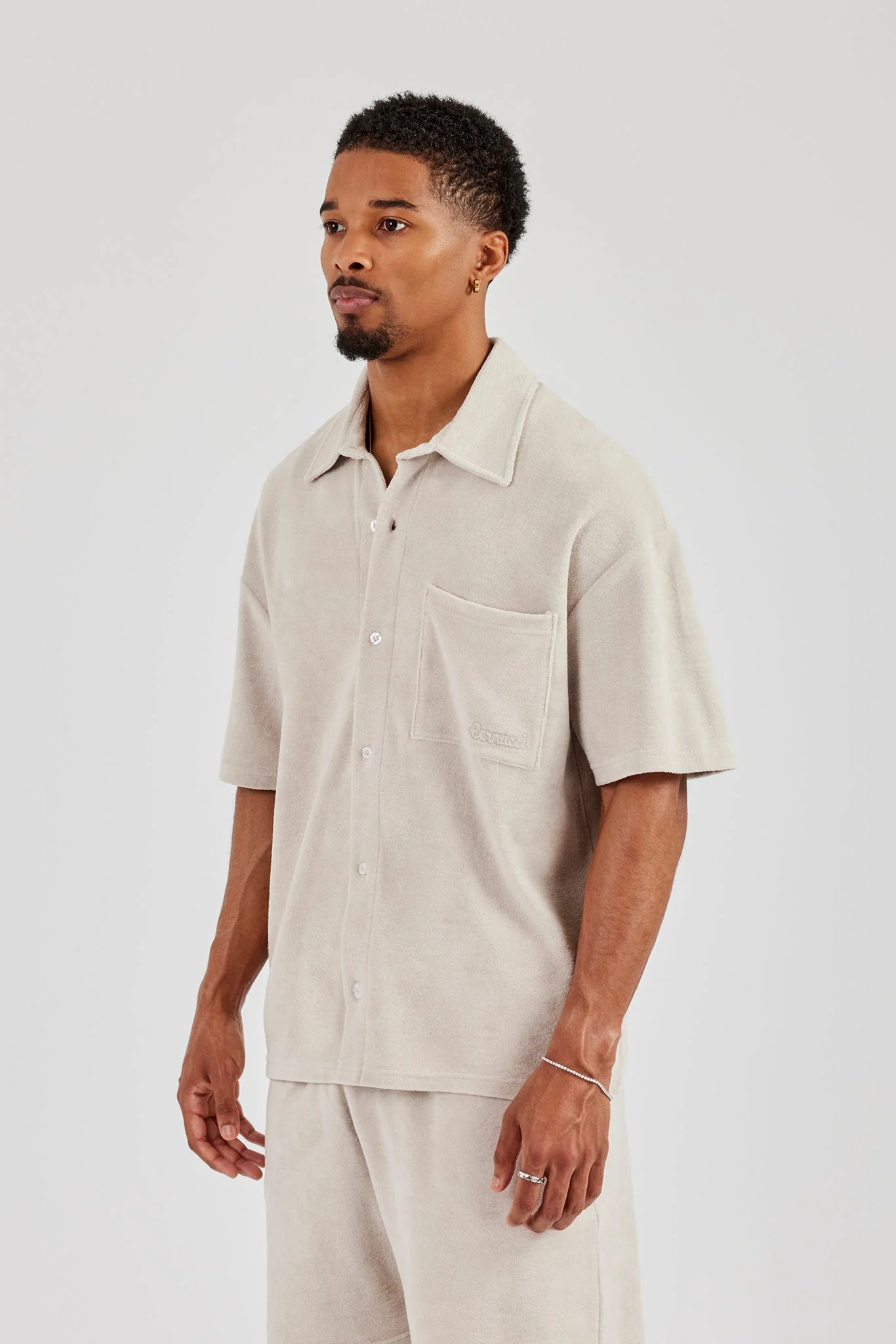 Terry Towelling Boxy Shirt - Beige - Image 2