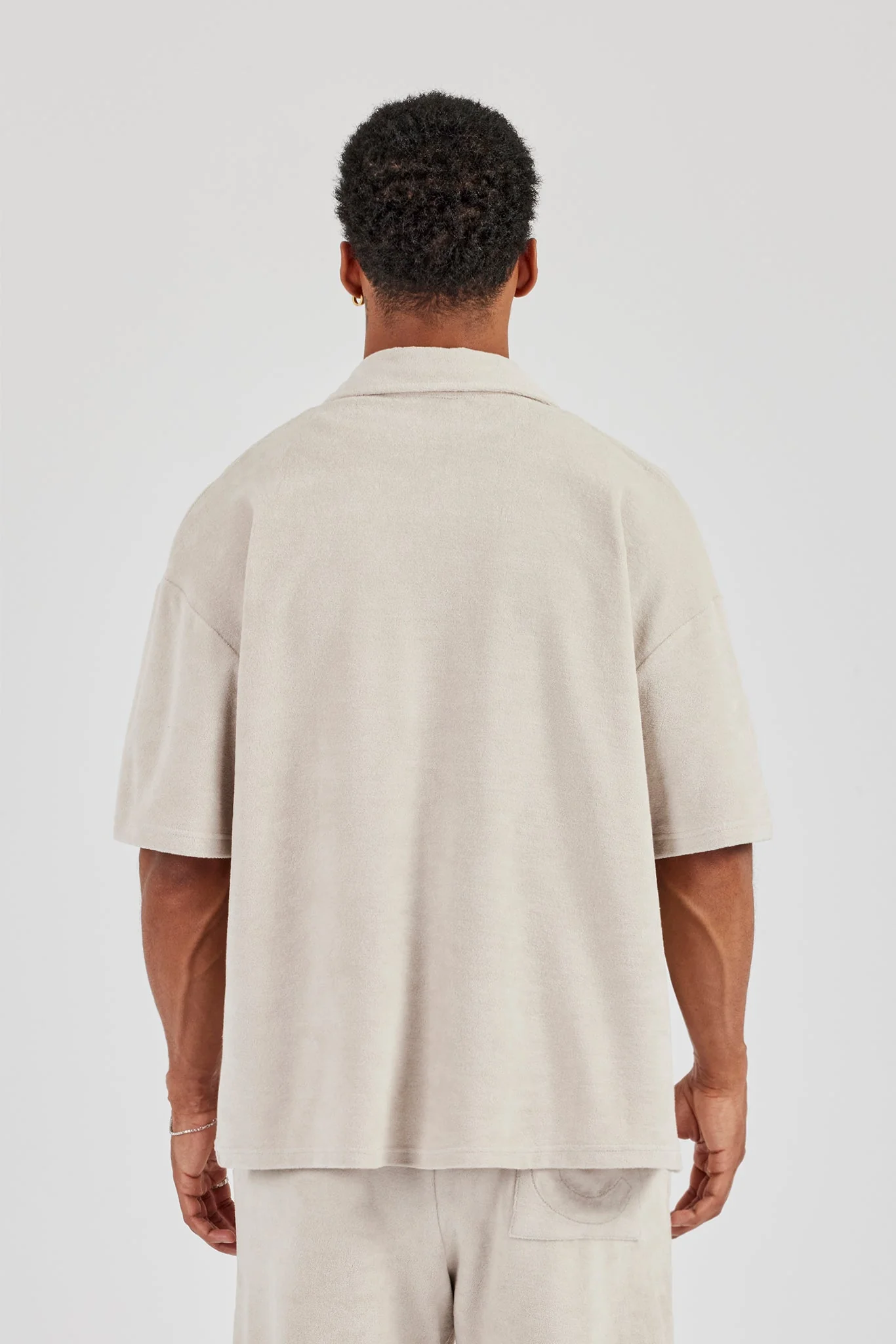Terry Towelling Boxy Shirt - Beige - Image 3