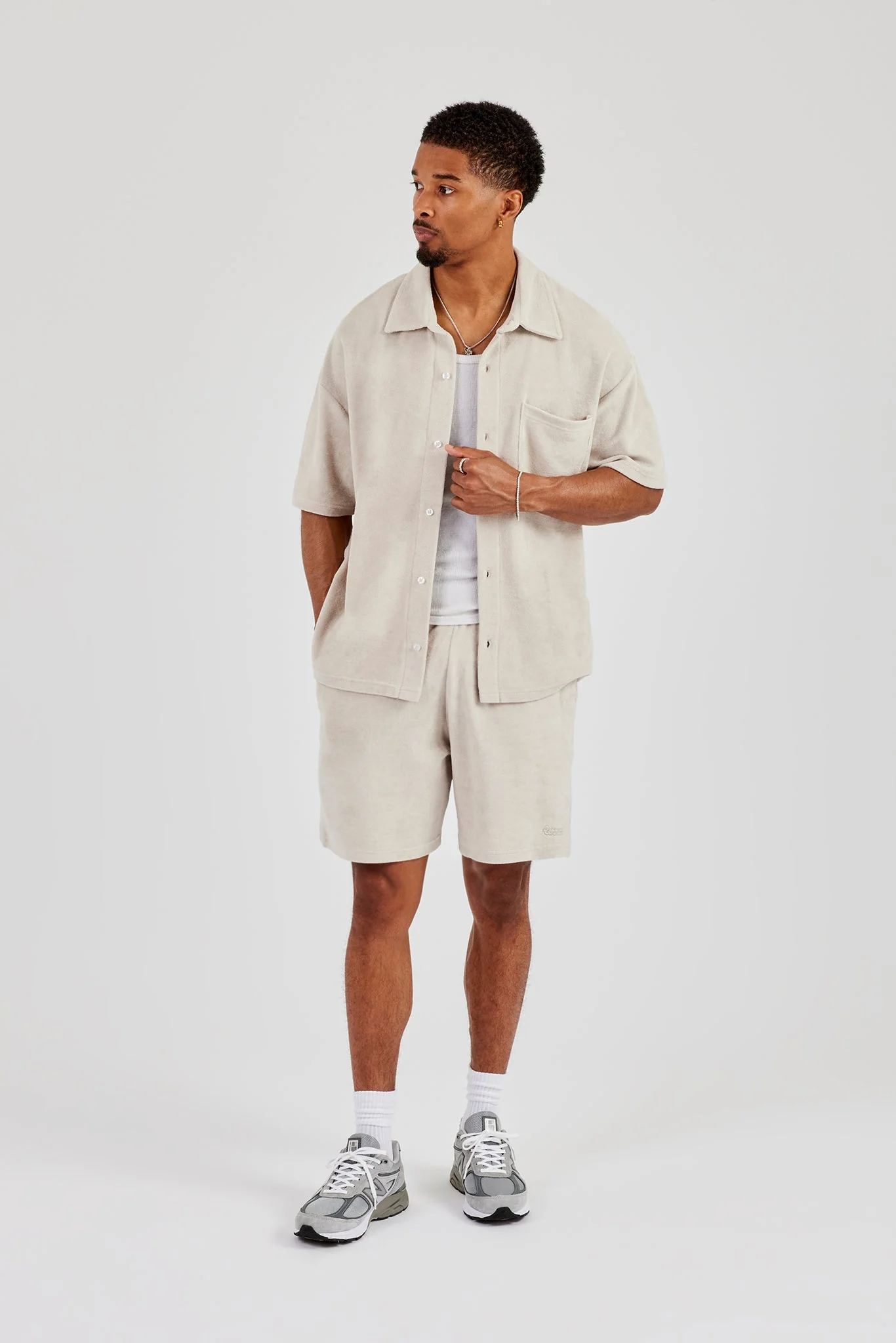 Terry Towelling Boxy Shirt - Beige - Image 4