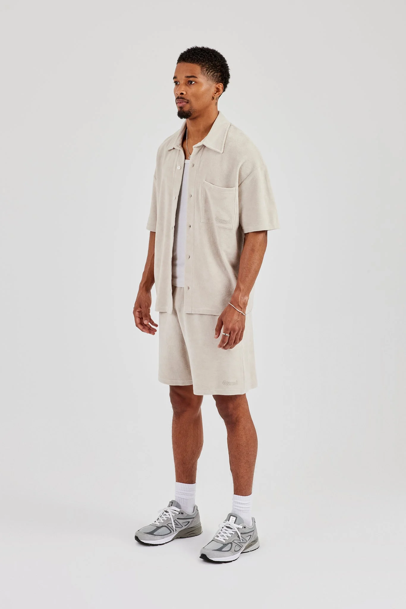 Terry Towelling Boxy Shirt & Short - Beige - Image 2