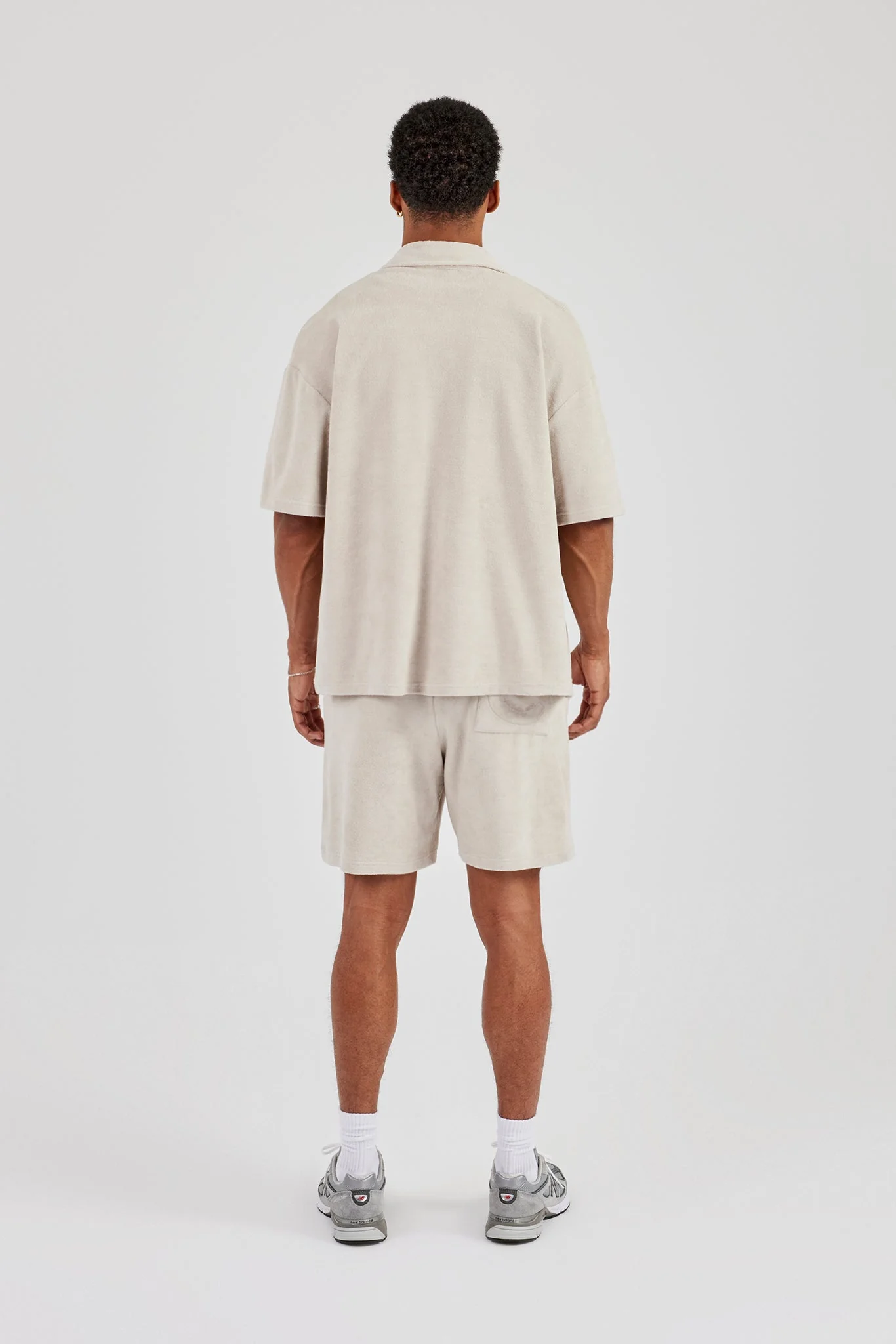Terry Towelling Boxy Shirt & Short - Beige - Image 3
