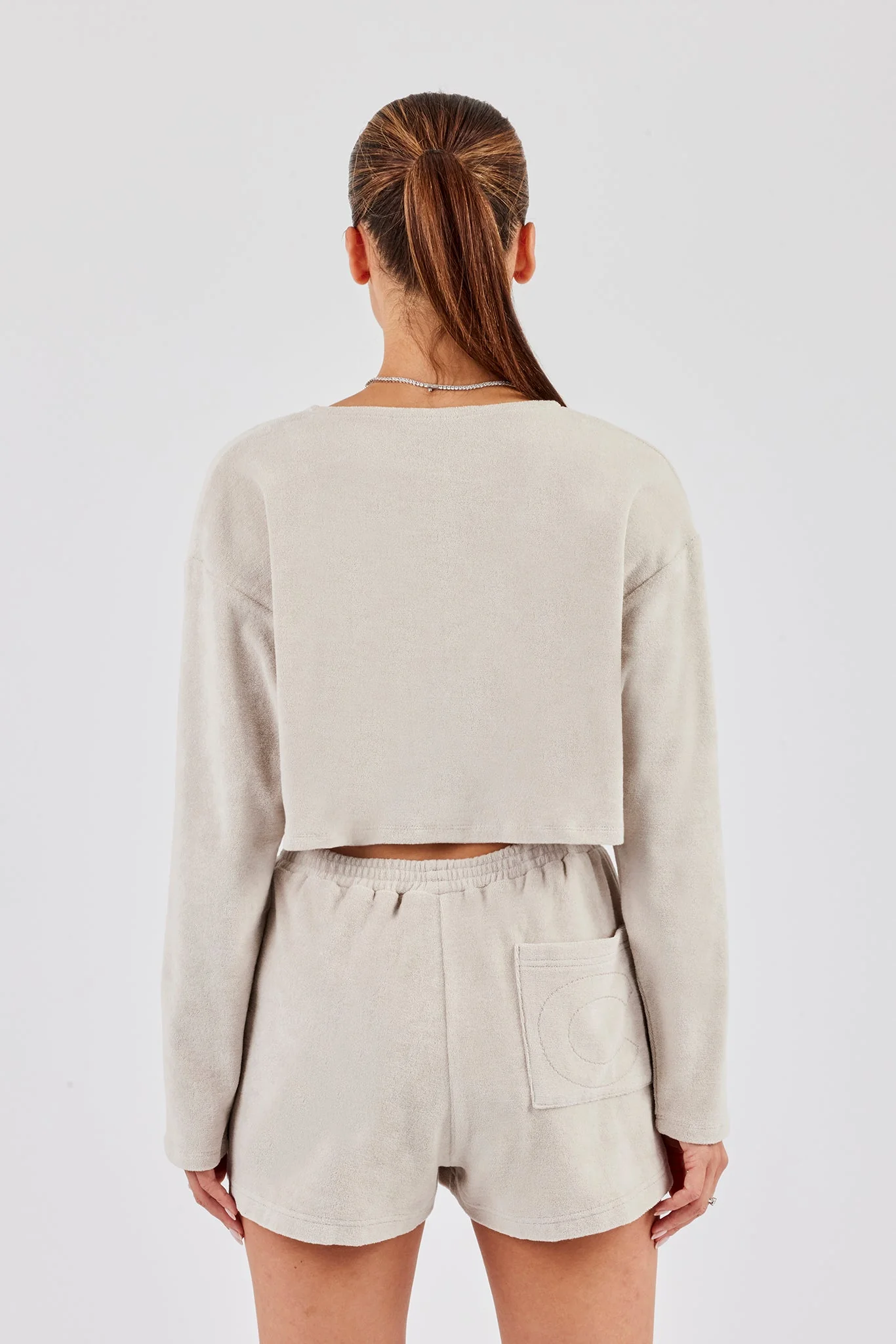 Terry Towelling Button Up Top - Beige - Image 3