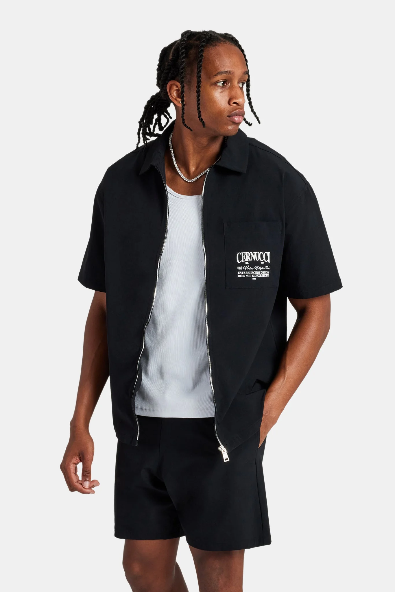 Text Pocket Zip Front Shirt - Black - Image 4