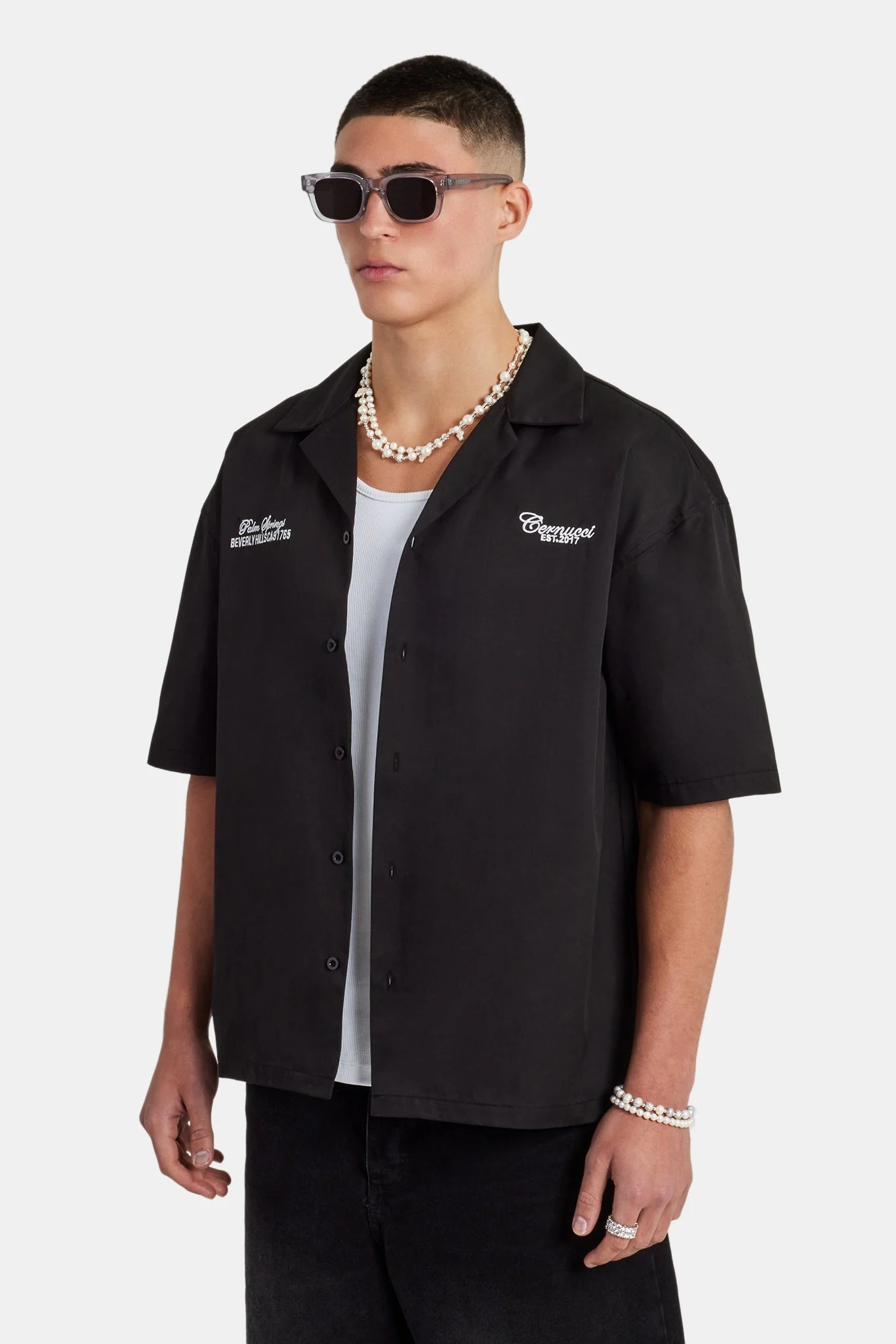 Text Print Boxy Shirt - Black - Image 3