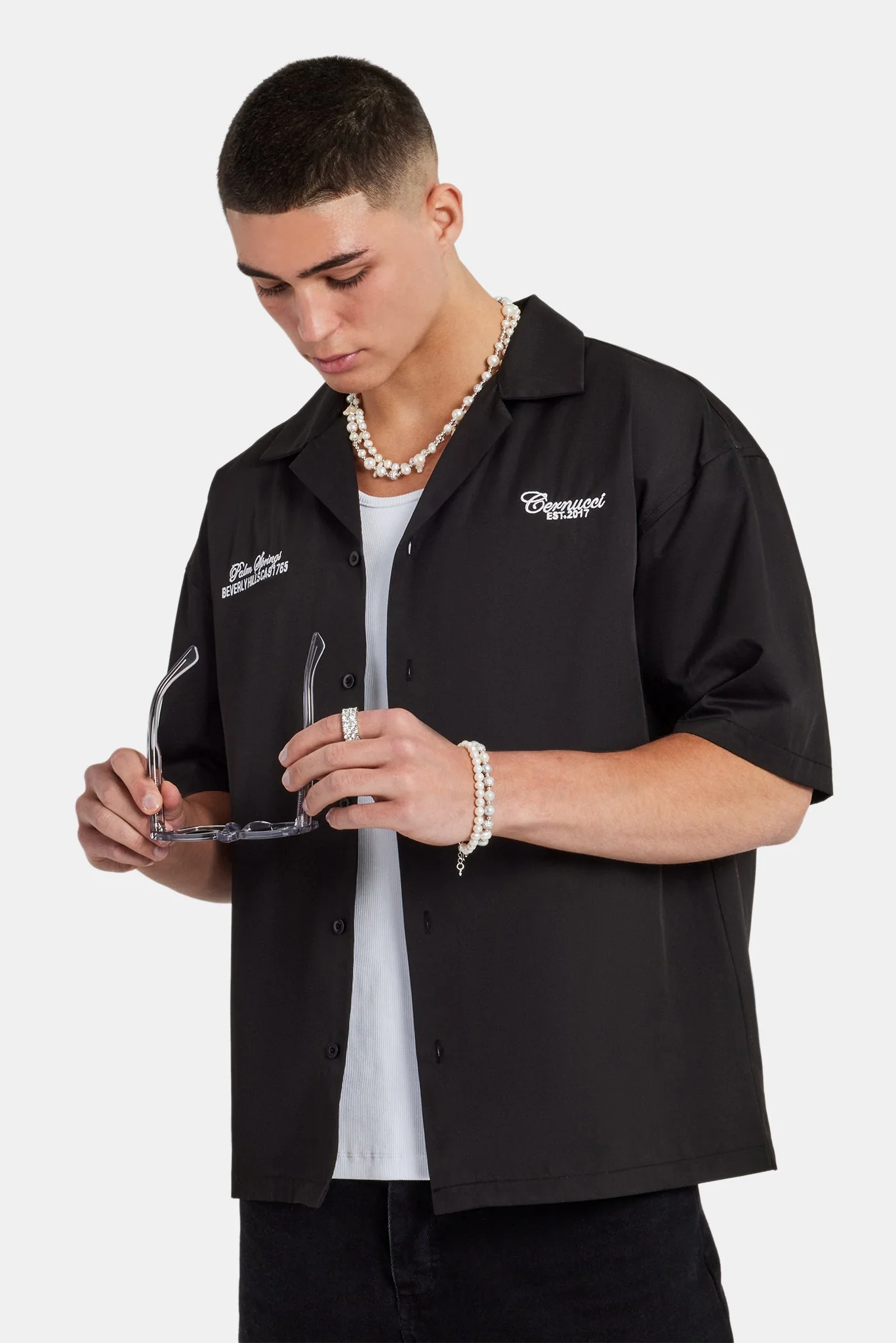 Text Print Boxy Shirt - Black - Image 4