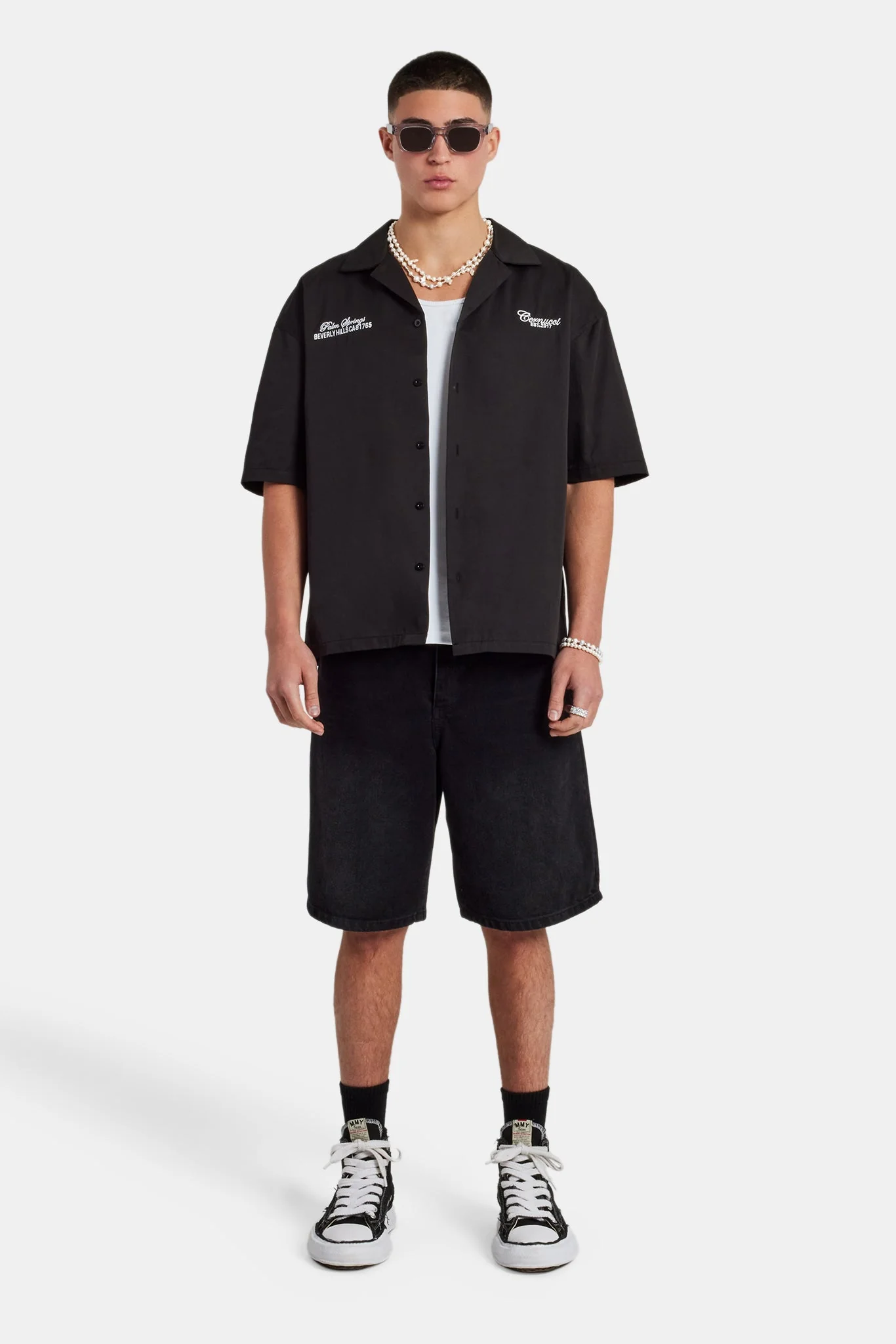 Text Print Boxy Shirt - Black - Image 7