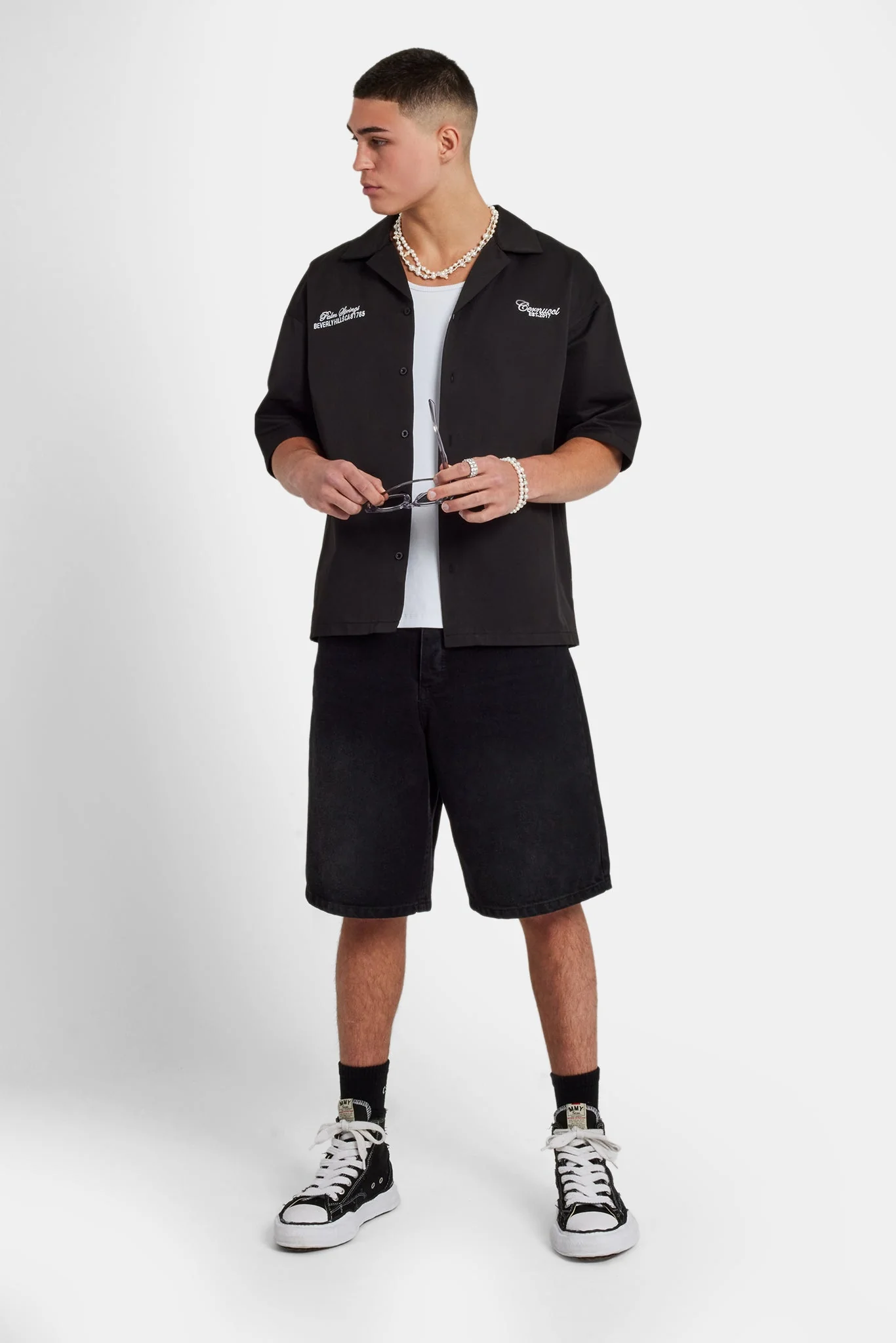 Text Print Boxy Shirt - Black - Image 8