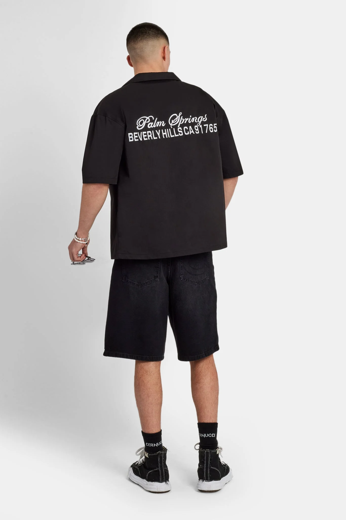 Text Print Boxy Shirt - Black - Image 9