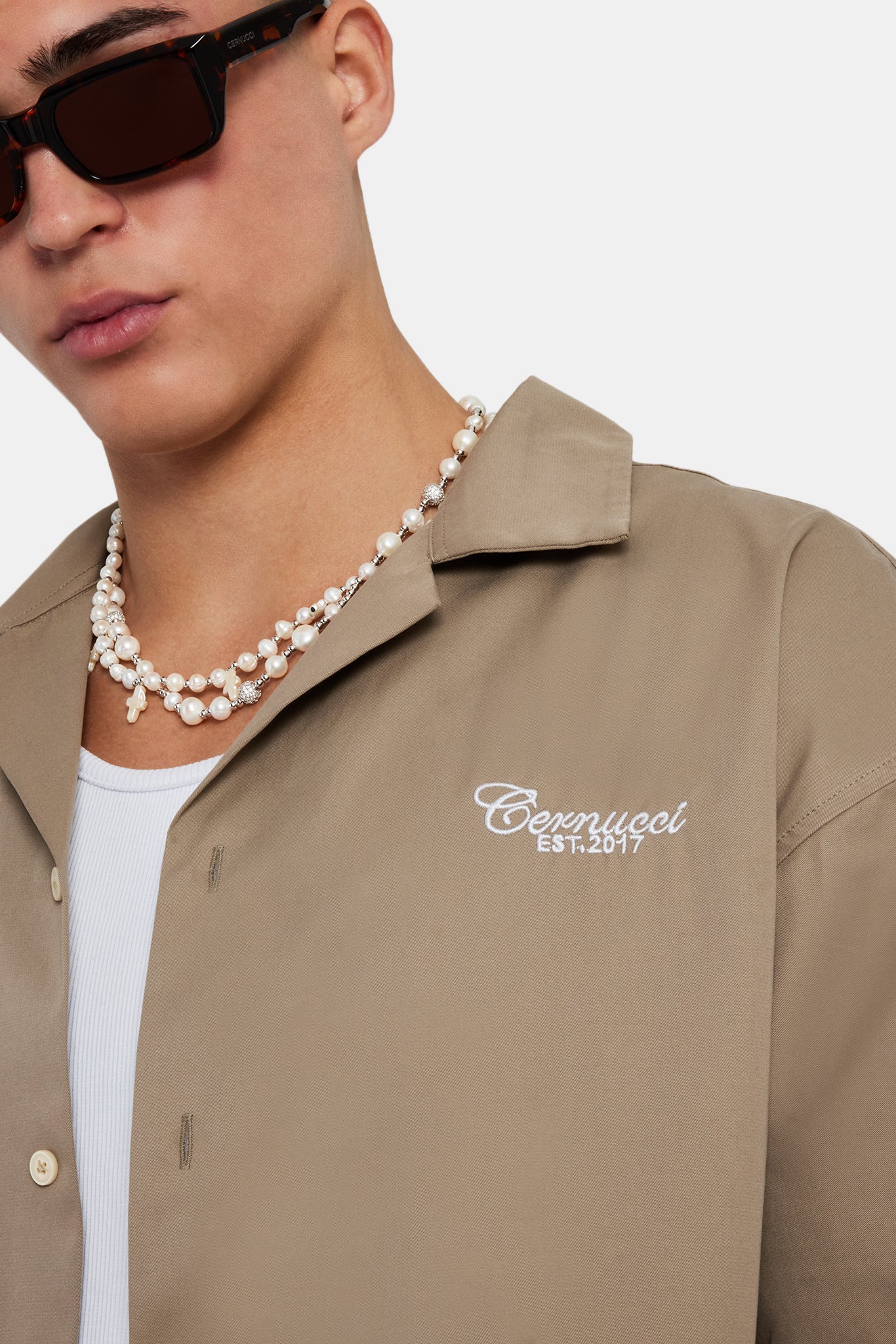 Text Print Boxy Shirt - Sage - Image 4