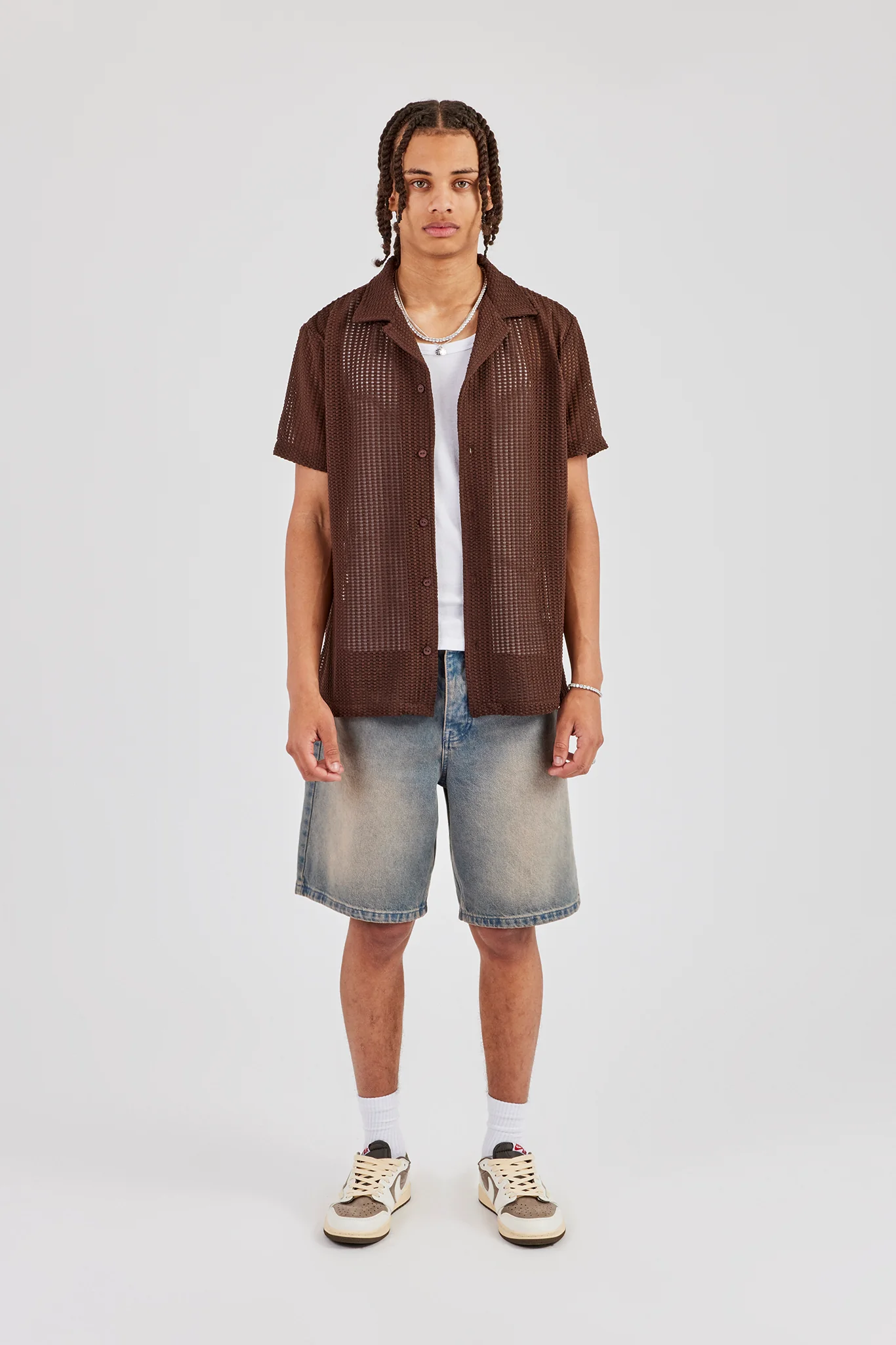 Textured Button Front Revere Shirt - Chocolate - Image 4