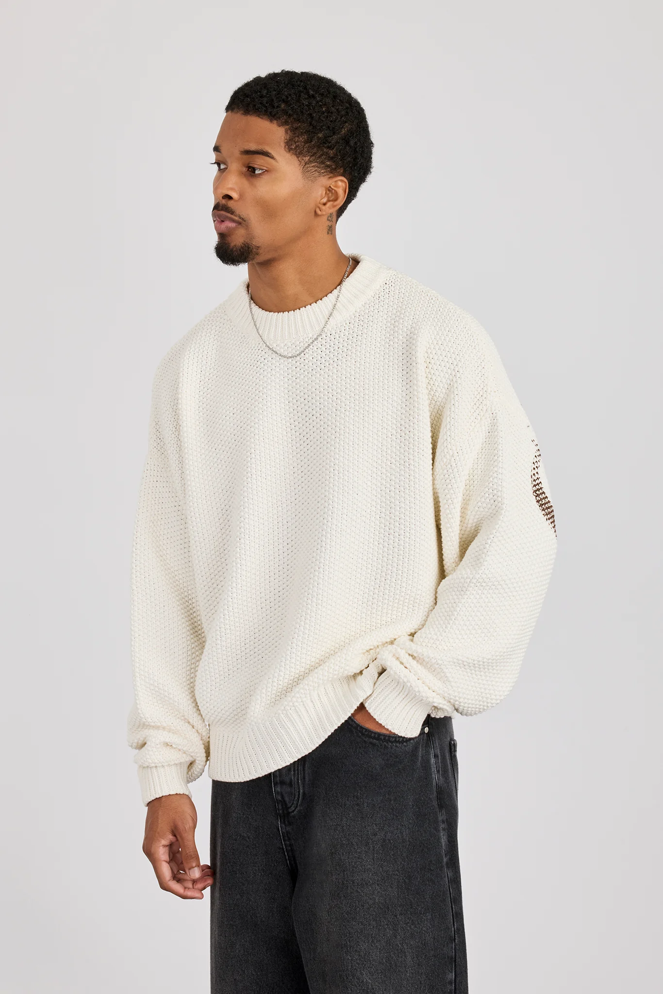 Textured Knit Printed Sweatshirt - Off White - Image 2
