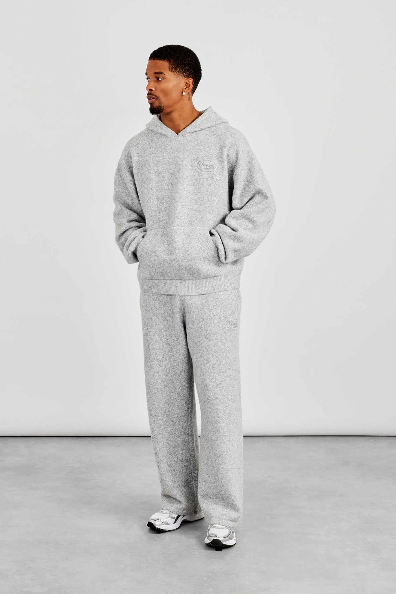 Textured Knitted Hoodie & Jogger - Grey