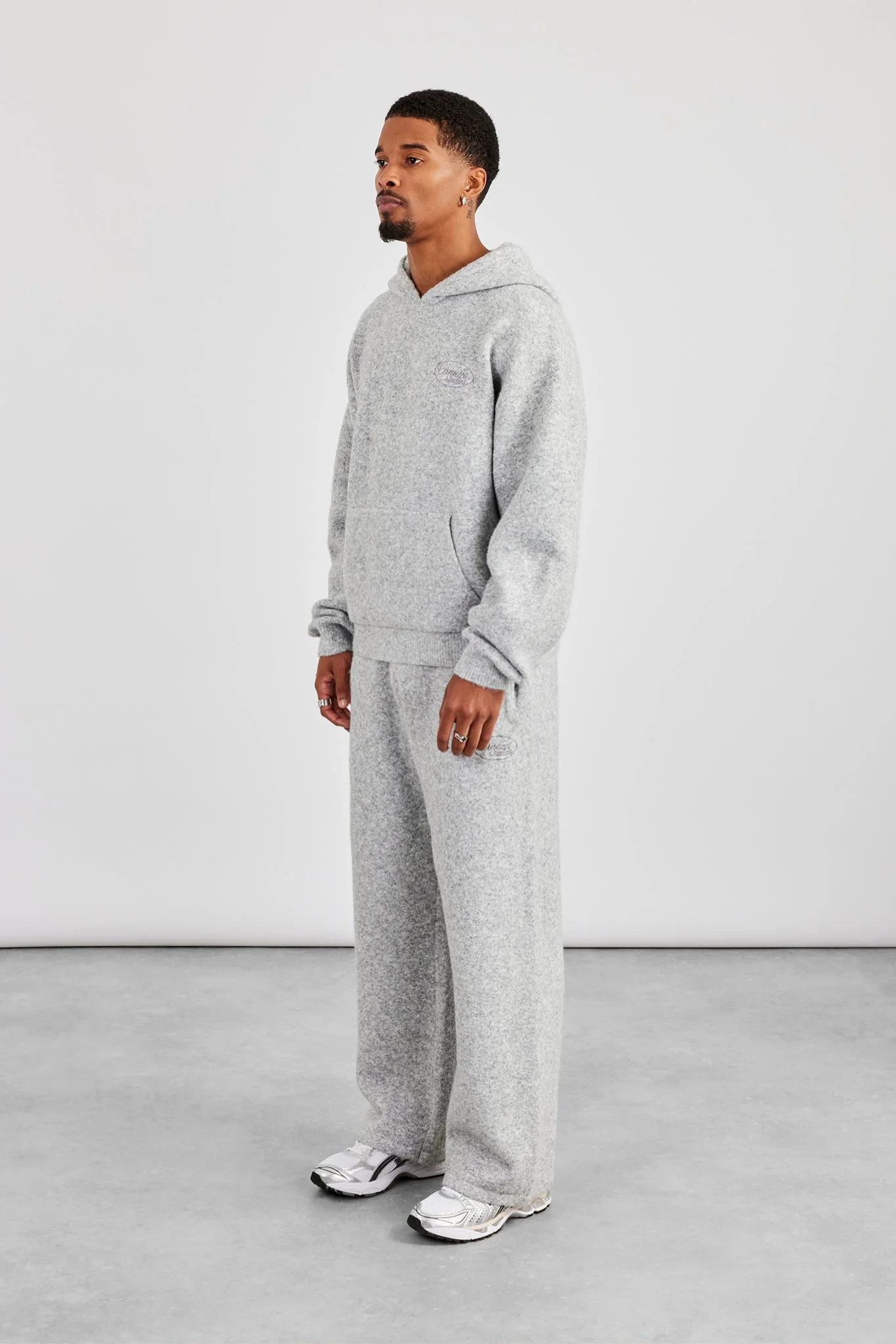 Textured Knitted Hoodie & Jogger - Grey - Image 2