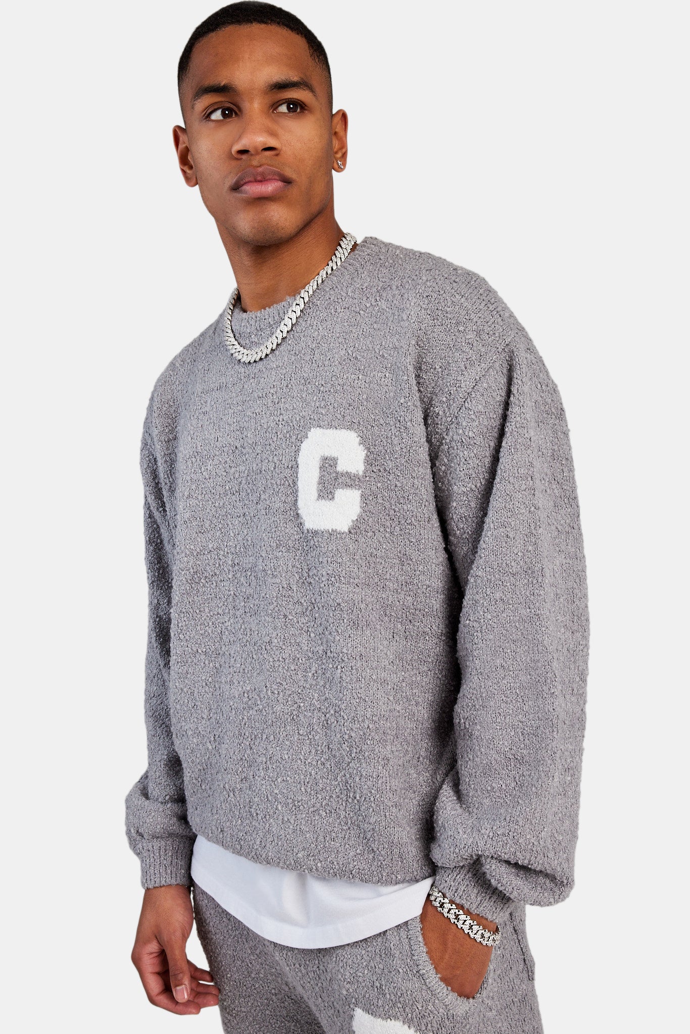 Textured Knitted Sweatshirt - Grey - Image 2