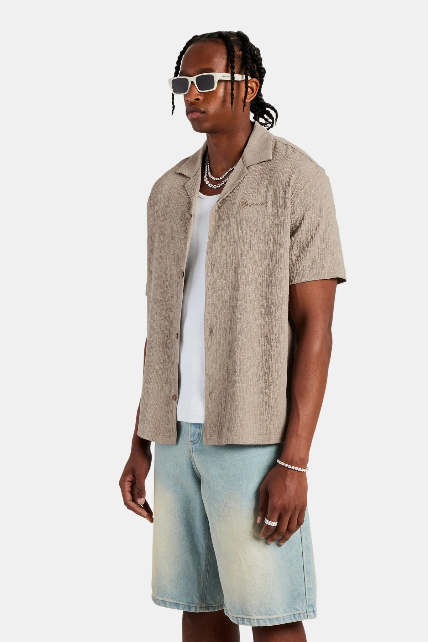 Textured Revere Shirt - Stone - Image 4