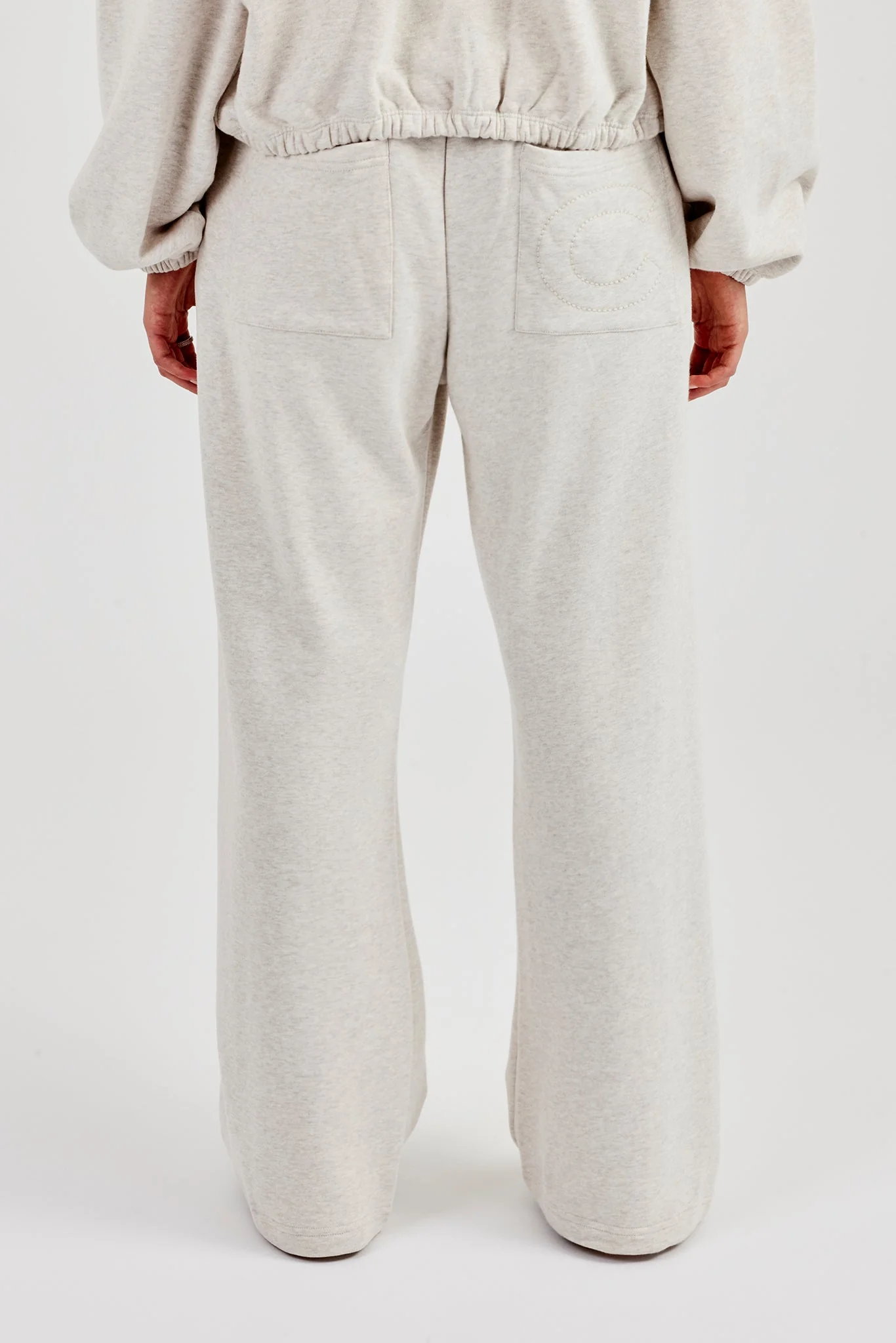 Towelling Applique Wide Leg Jogger - Grey Marl - Image 3