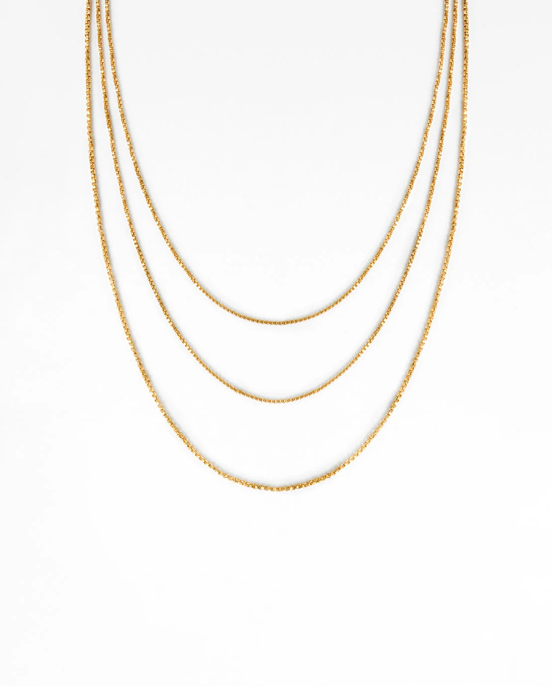 Triple Layer Box Chain Necklace - Gold