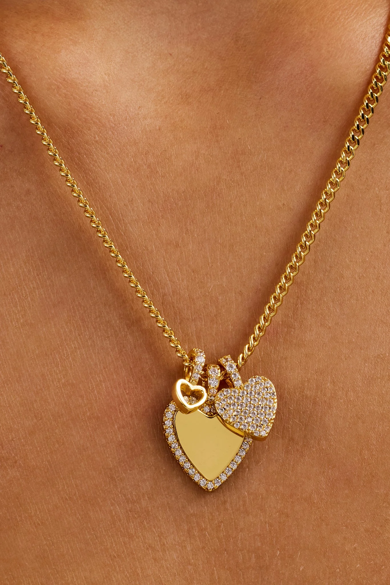 Triple Layer Heart Necklace - 25mm - Gold - Image 2