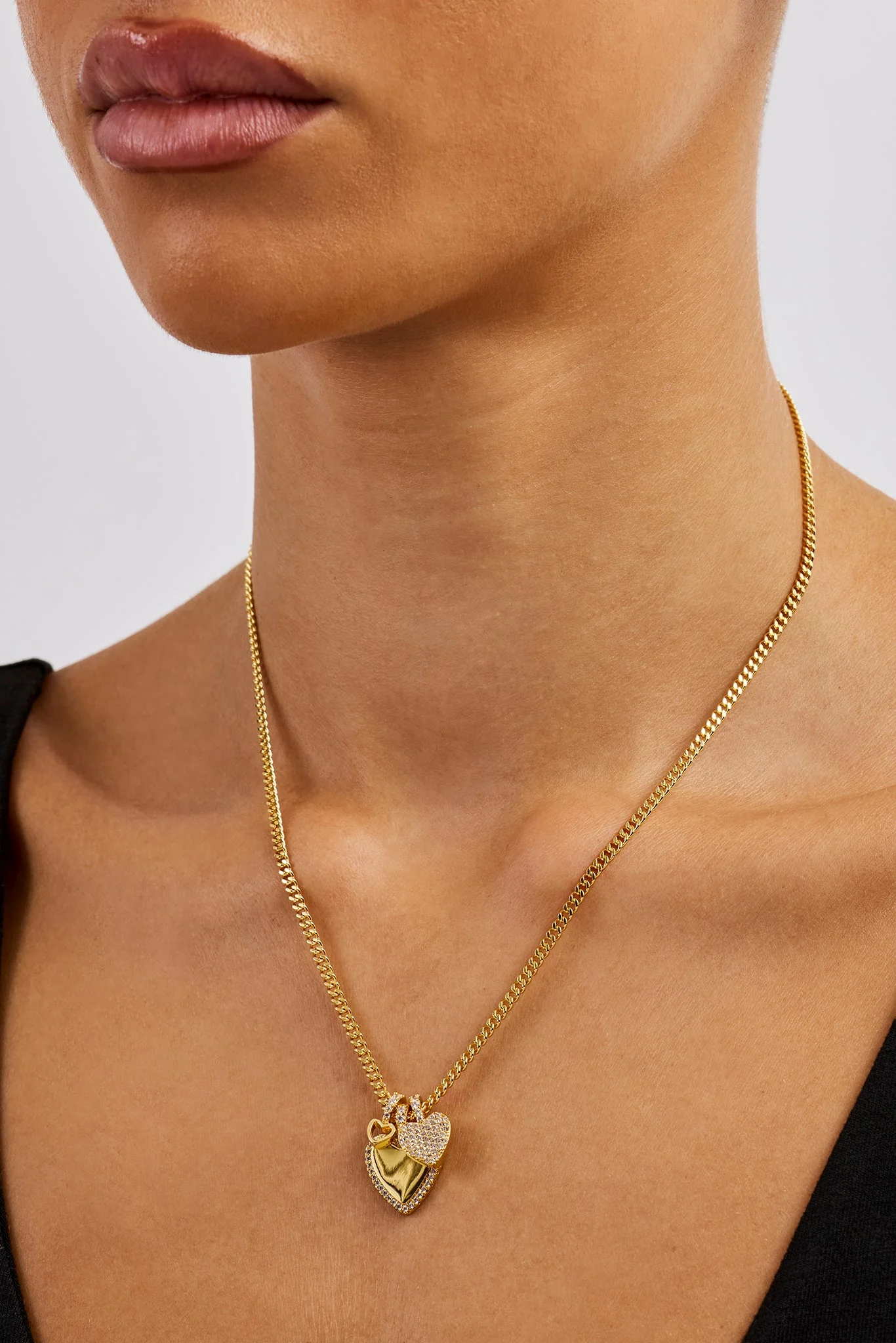 Triple Layer Heart Necklace - 25mm - Gold - Image 4