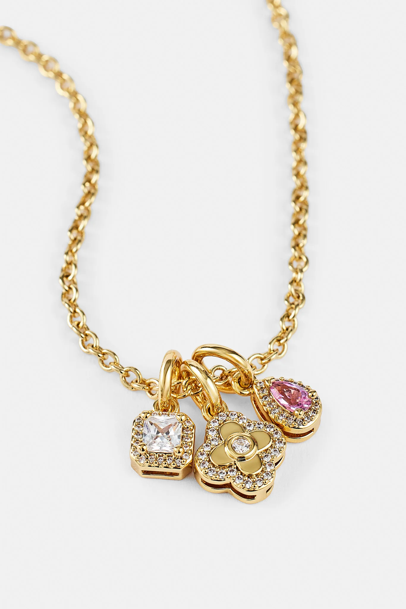 Triple Motif and Multi Gem Necklace - 10mm - Gold - Image 2