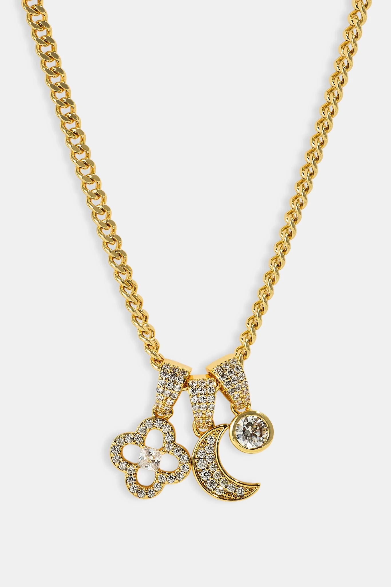 Triple Motif & Moon Pendant Necklace - 10mm - Gold - Image 4