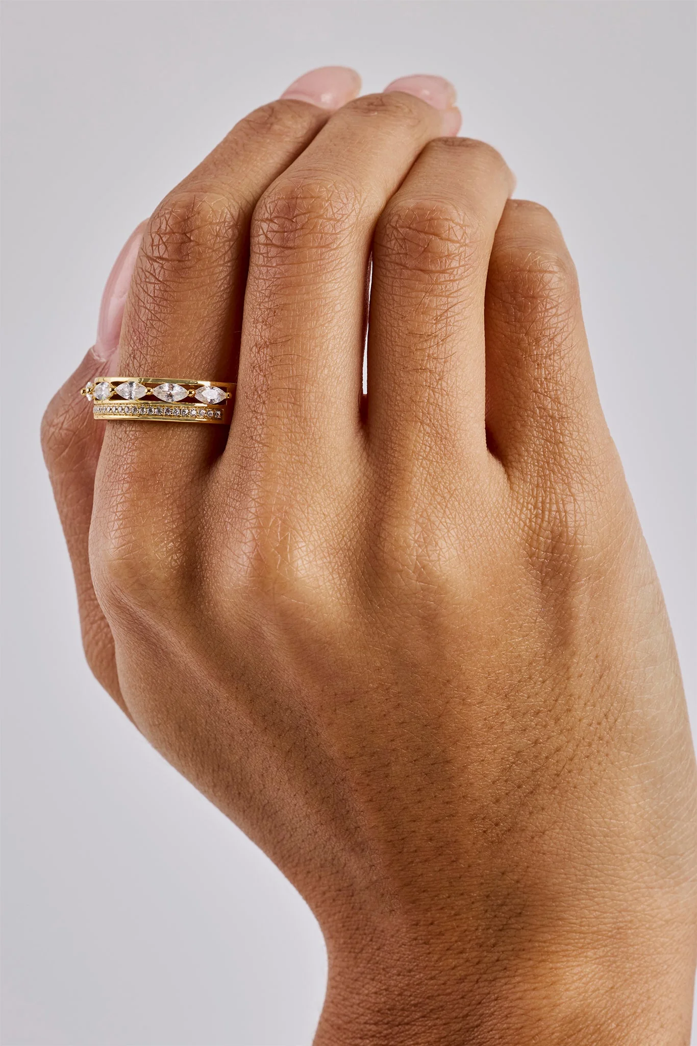 Triple Row Mixed Ring - 5mm - Gold - Image 2
