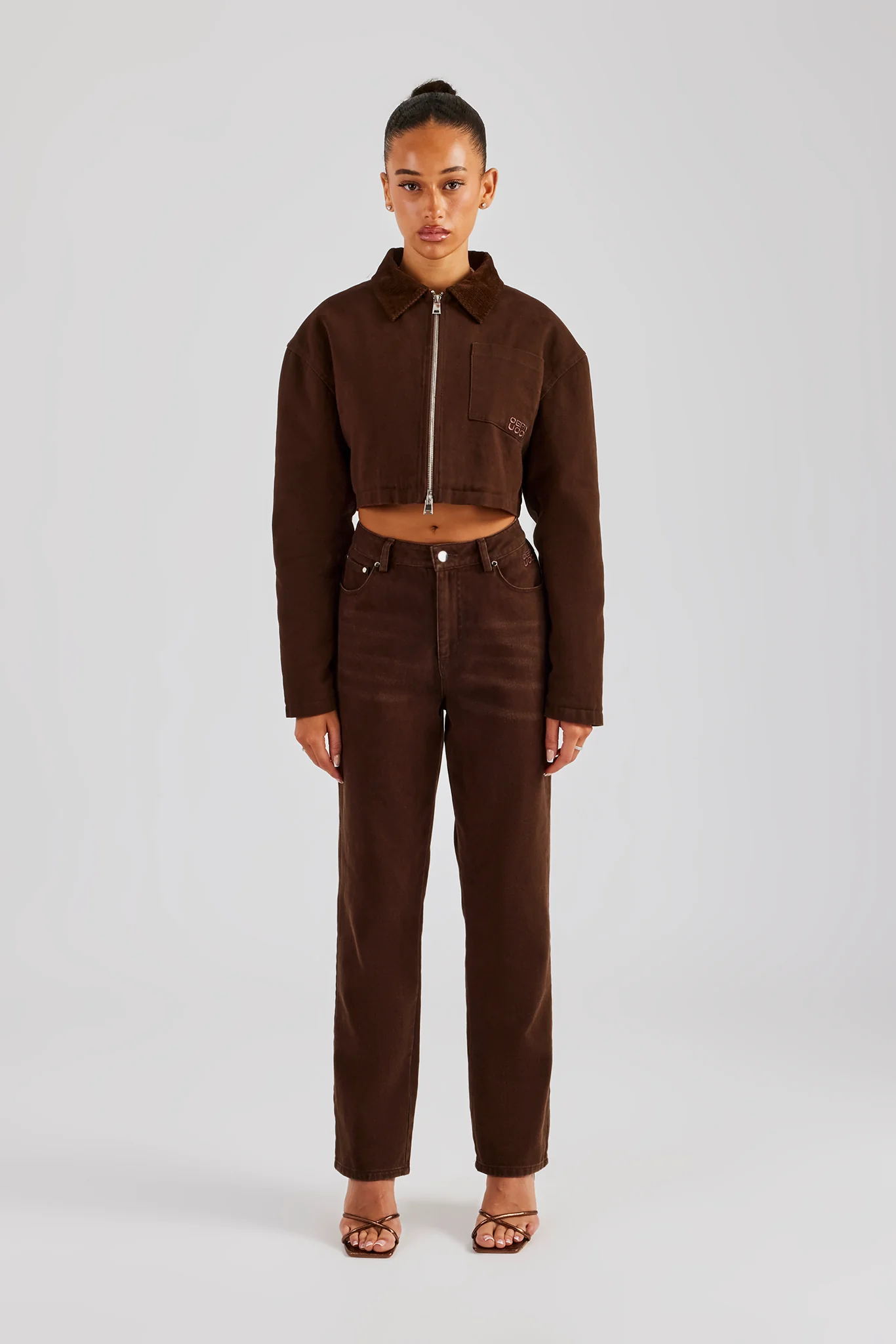 Twill Cord Collar Jacket & Trouser - Chocolate - Image 2