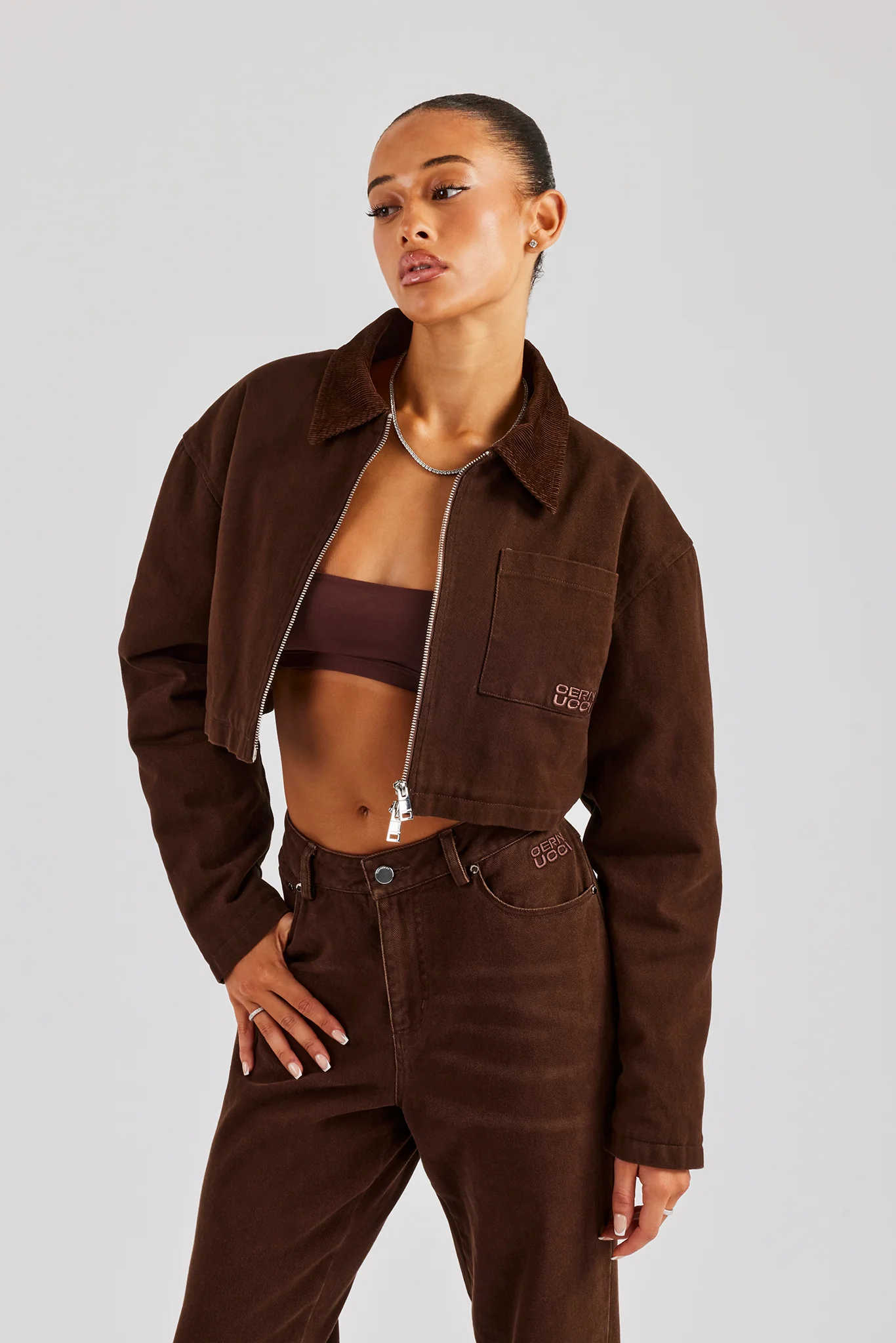 Twill Cord Collar Jacket & Trouser - Chocolate - Image 3