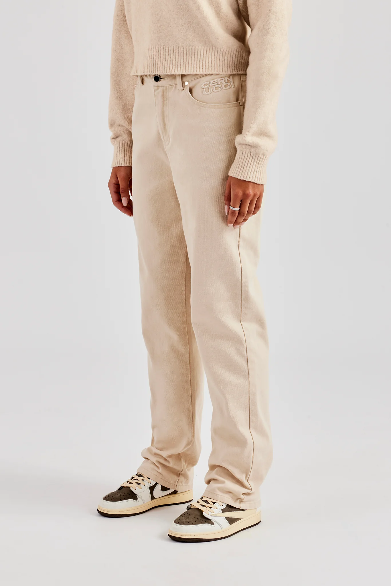 Twill Embroidered Trouser - Stone - Image 2