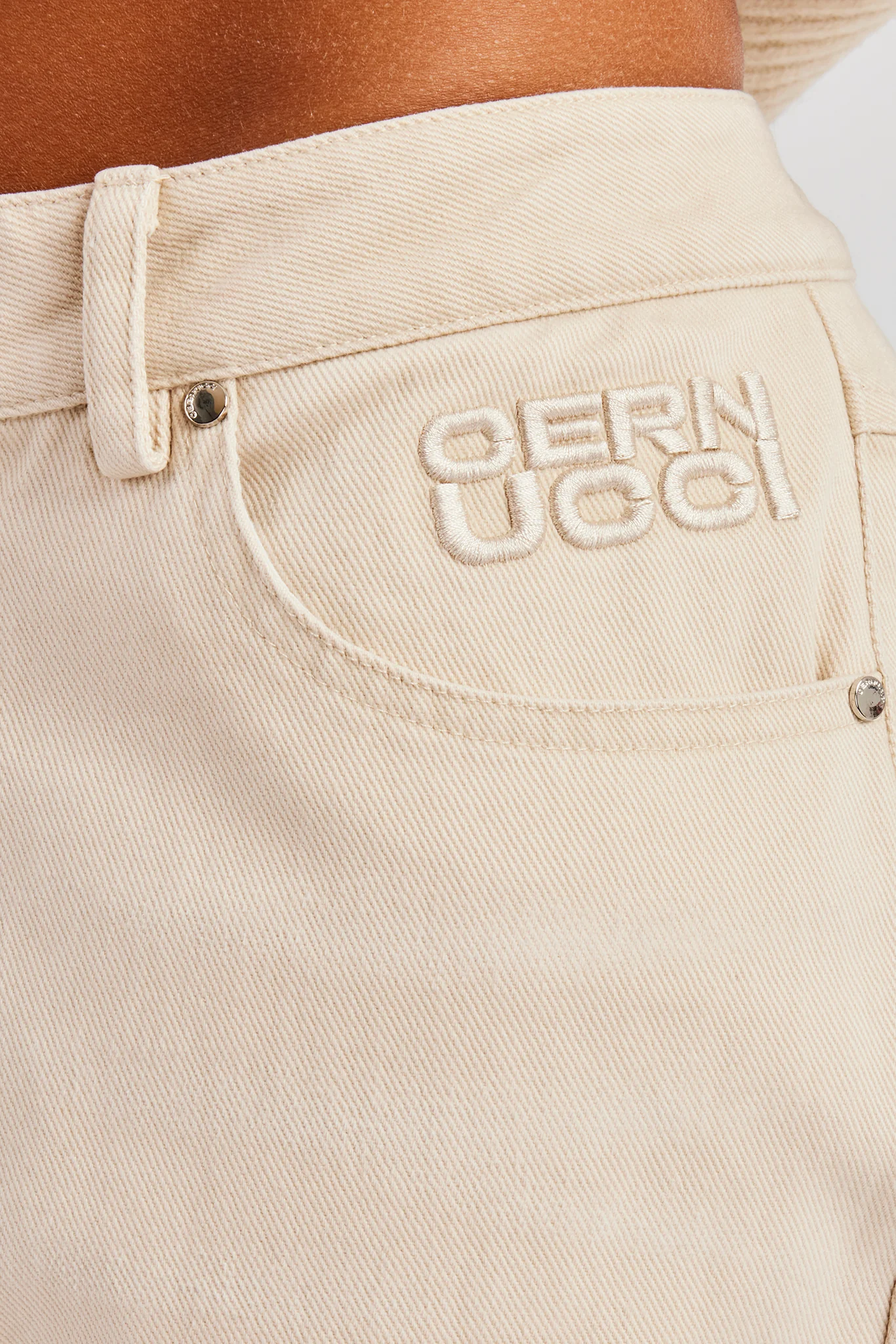 Twill Embroidered Trouser - Stone - Image 3