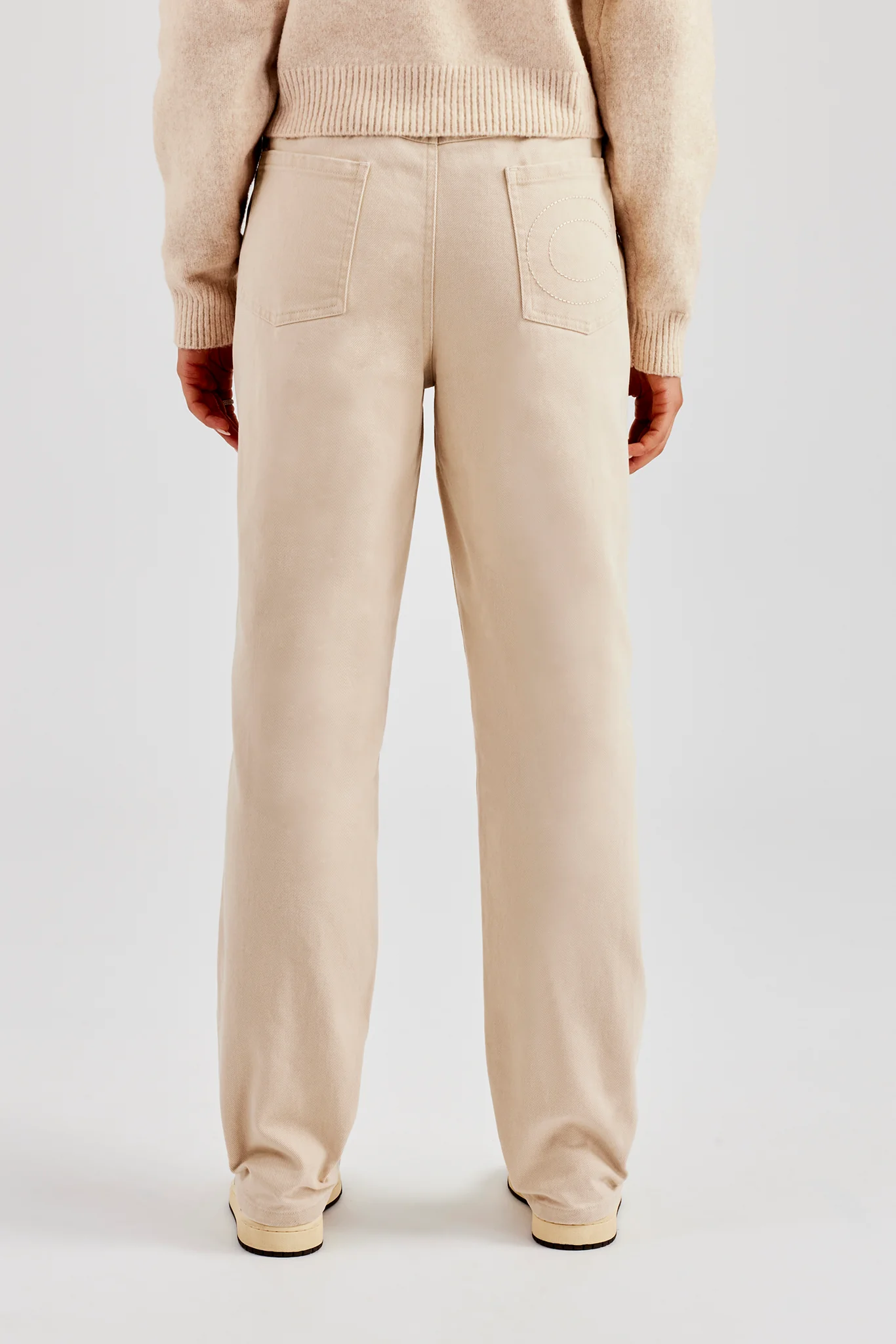 Twill Embroidered Trouser - Stone - Image 4