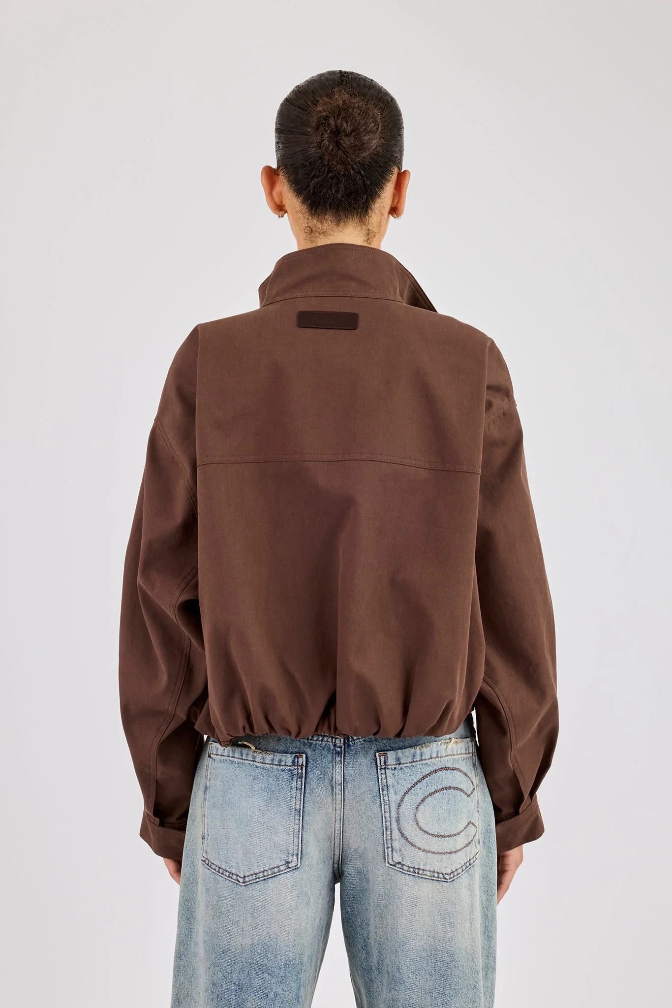 Twill Funnel Neck Jacket - Brown - Image 4