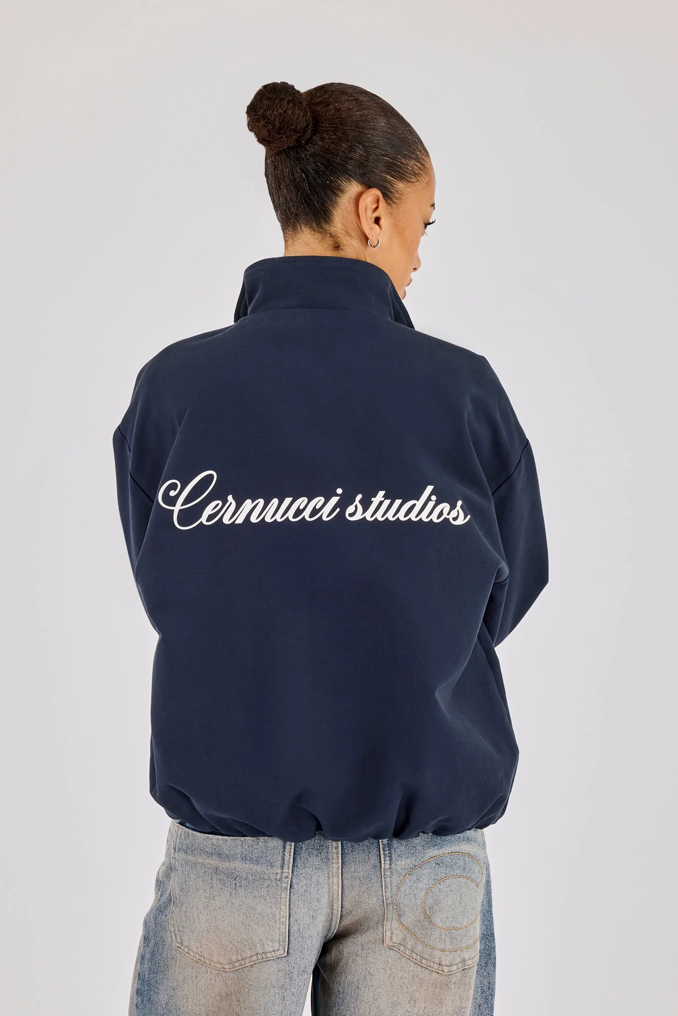 Twill Funnel Neck Track Jacket - Navy - Image 2