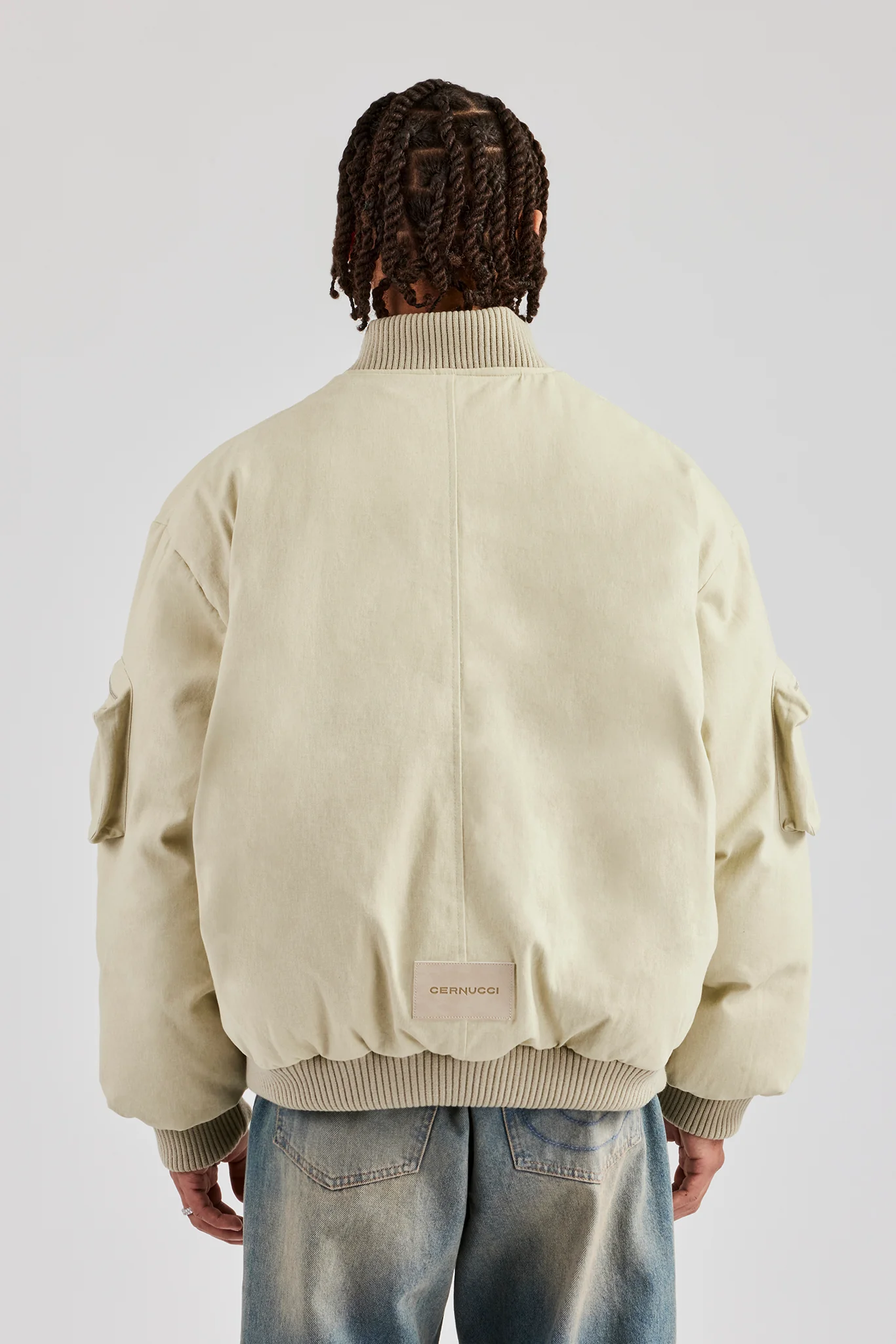 Twill Utility Heavy Bomber Jacket - Off White - Image 3