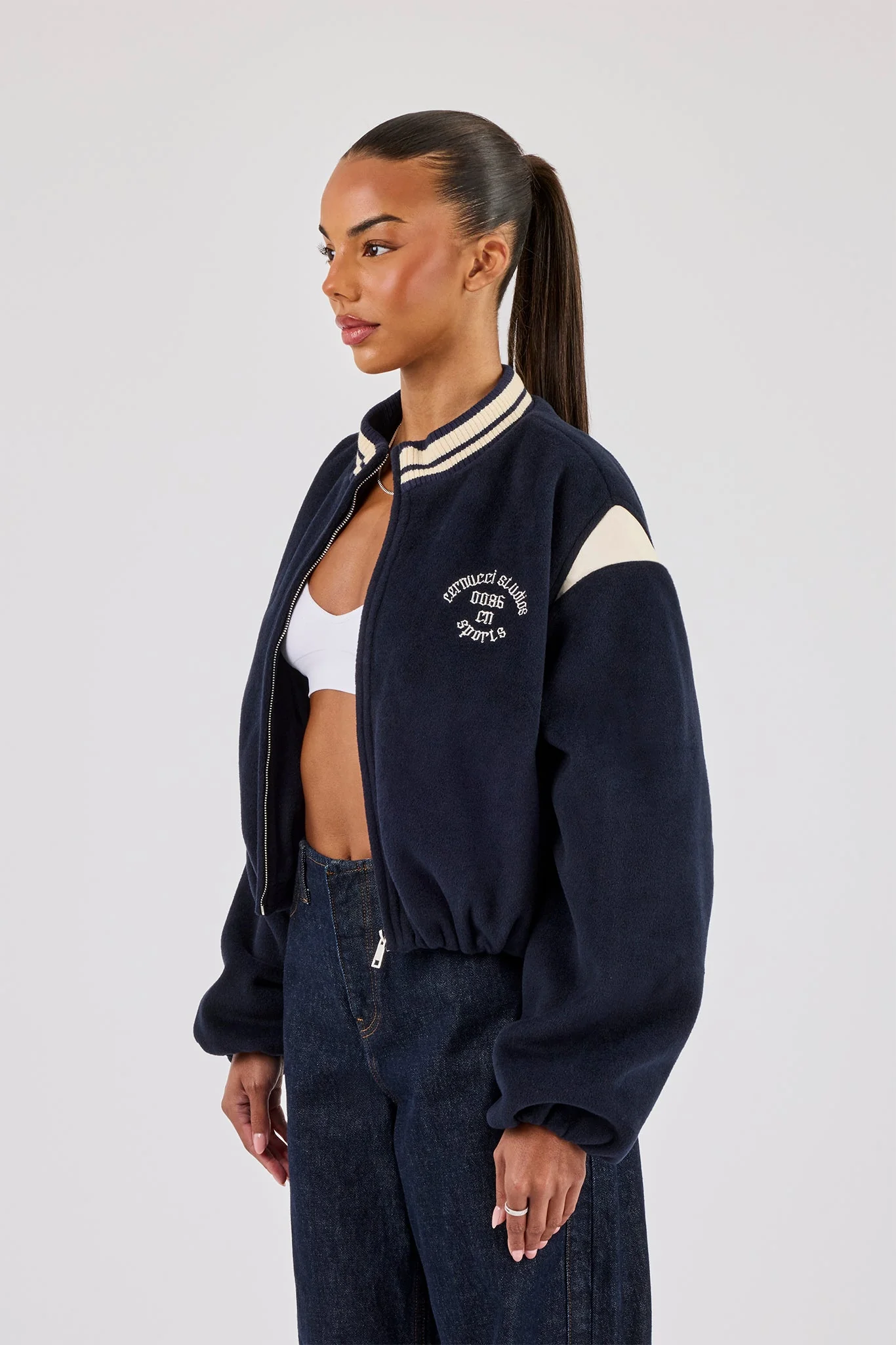 Varity Bomber Jacket With Panels - Navy - Image 3