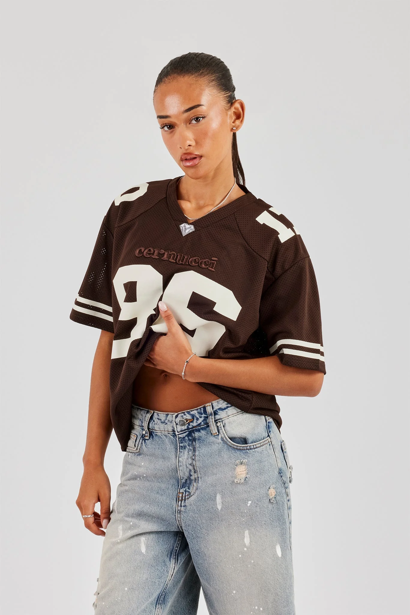 Varsity 86 Mesh Football Top - Chocolate - Image 4
