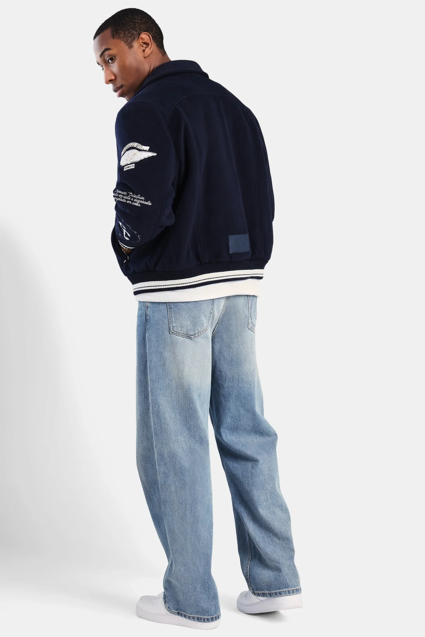 Varsity Harrington Bomber Jacket - Navy - Image 3
