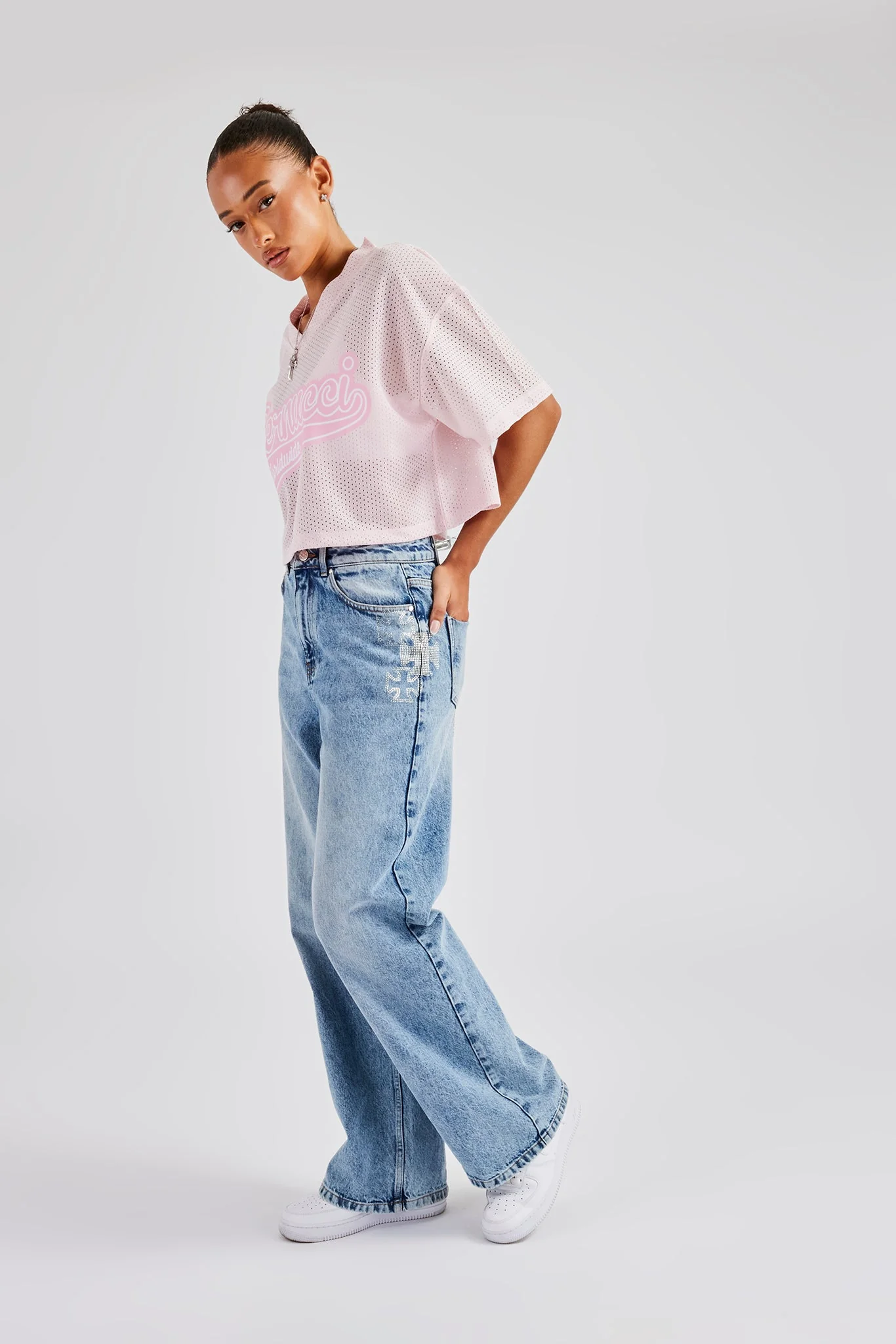 Varsity Mesh Cropped T-Shirt - Pink - Image 3