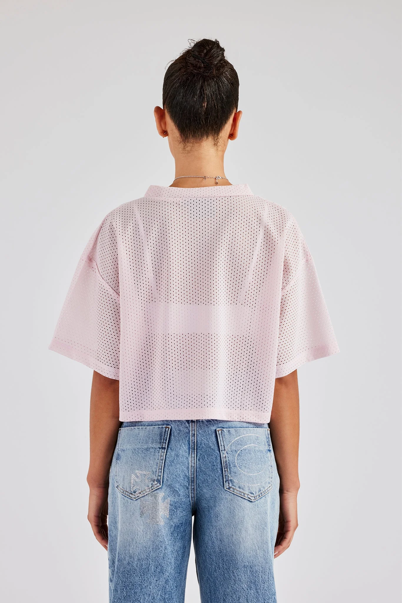 Varsity Mesh Cropped T-Shirt - Pink - Image 4
