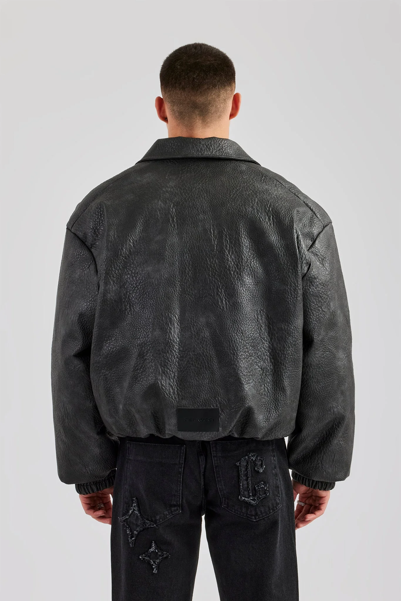 Vintage PU Harrington Jacket - Charcoal - Image 4