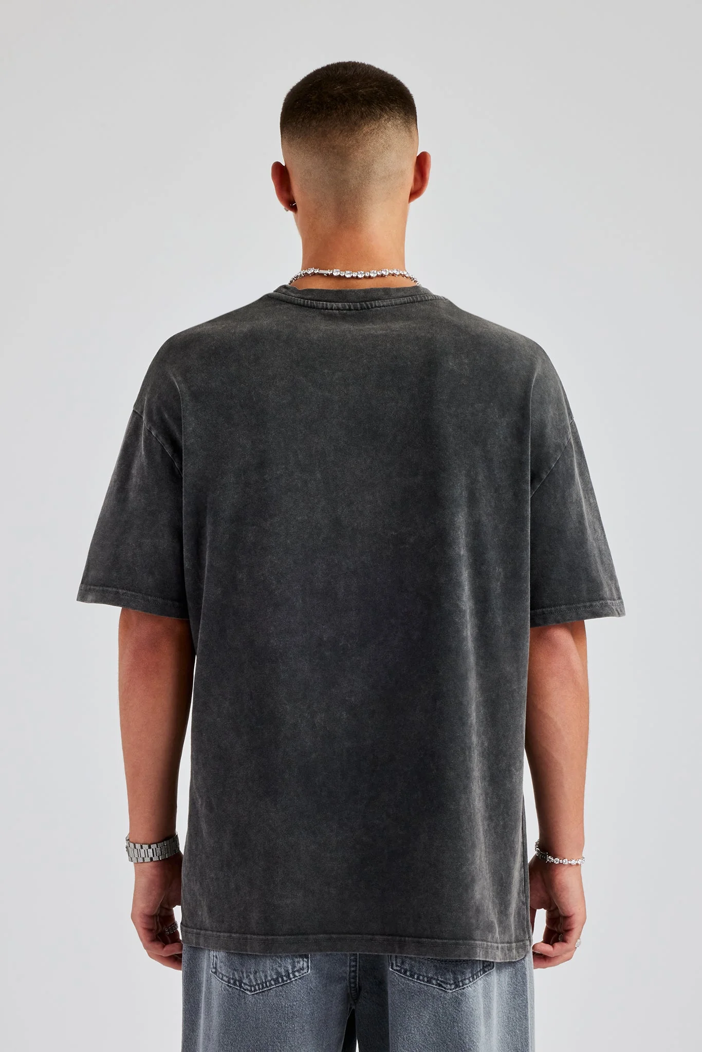 Vintage Wash Cherub Logo Oversized T-Shirt - Charcoal - Image 2