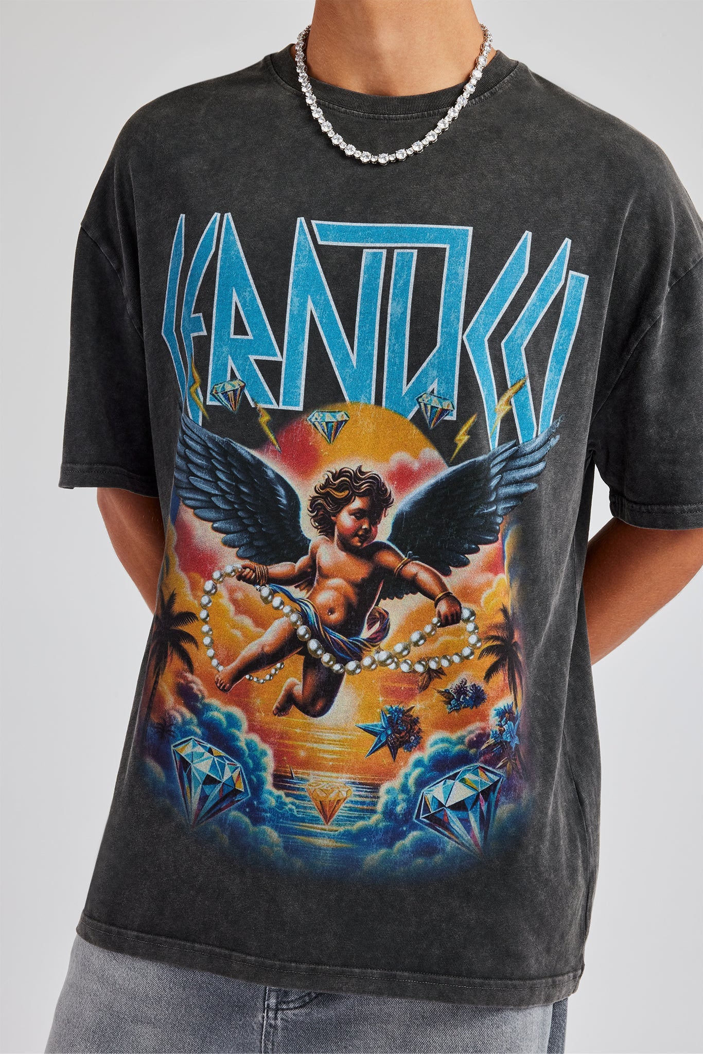 Vintage Wash Cherub Logo Oversized T-Shirt - Charcoal - Image 4