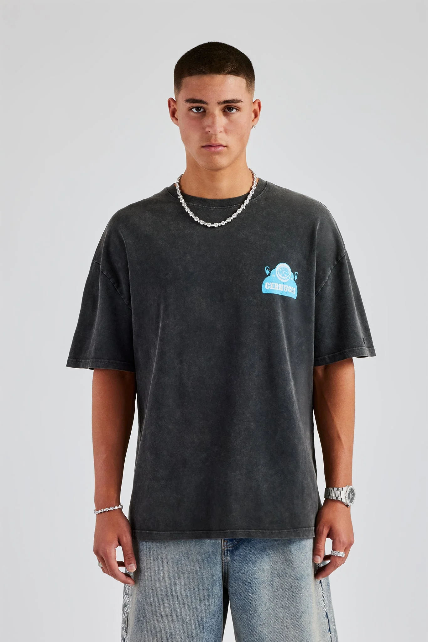 Vintage Wash Spirit Oversized T-Shirt - Charcoal - Image 3