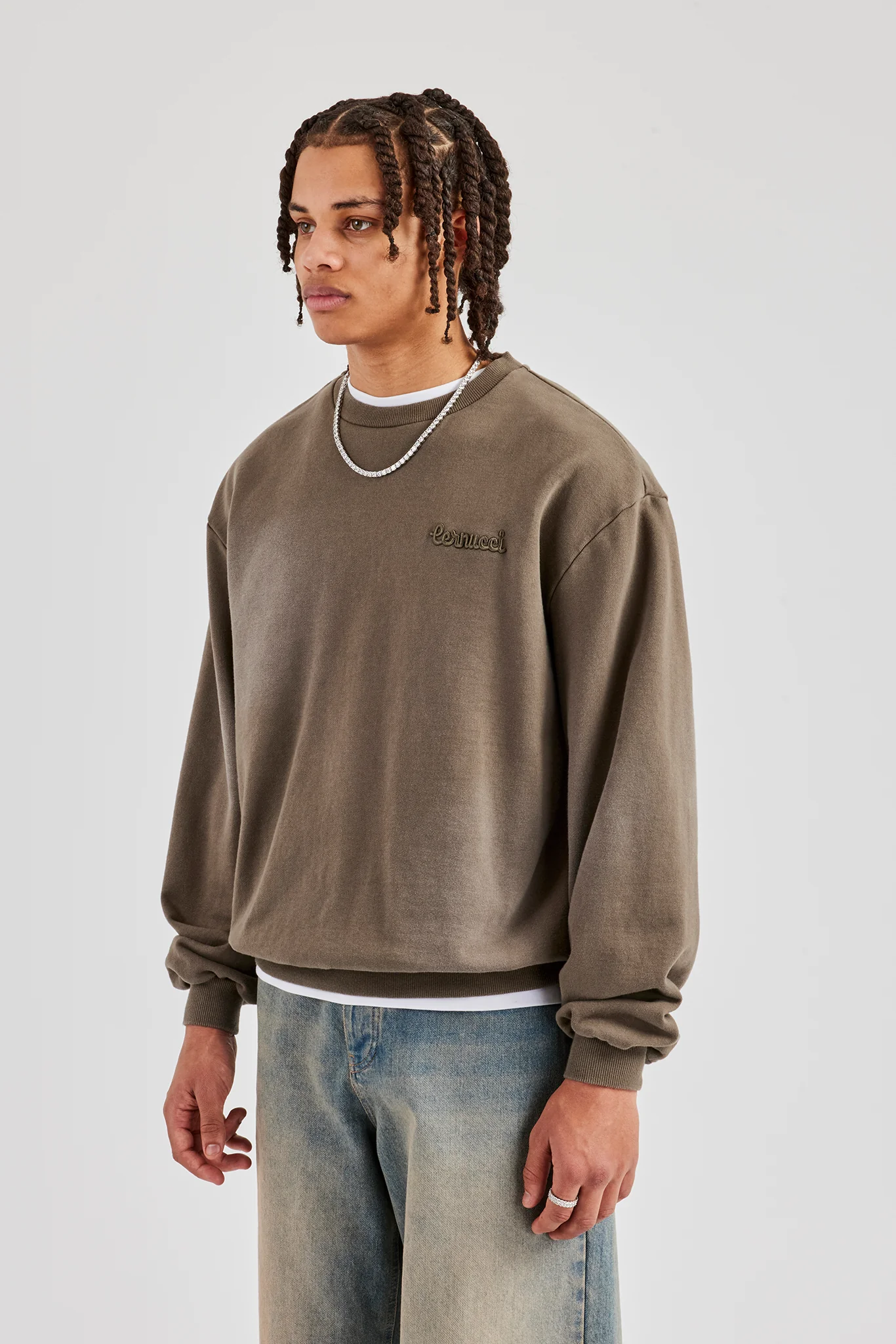 Washed Applique Boxy Sweater - Khaki - Image 2